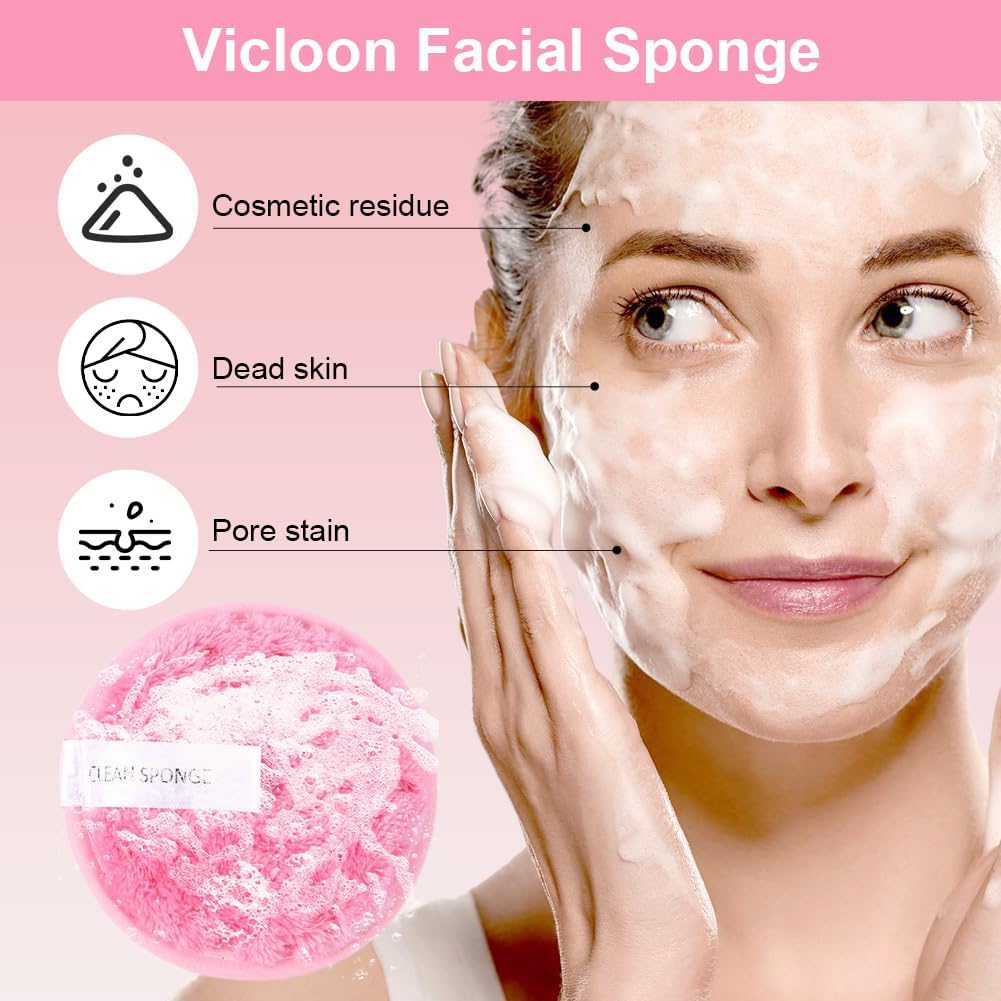 Vicloon 40 stuks professionele make-upkwasten met Beauty Blender, poedervlokken, hoofdband, premium kwasten voor foundation, roze