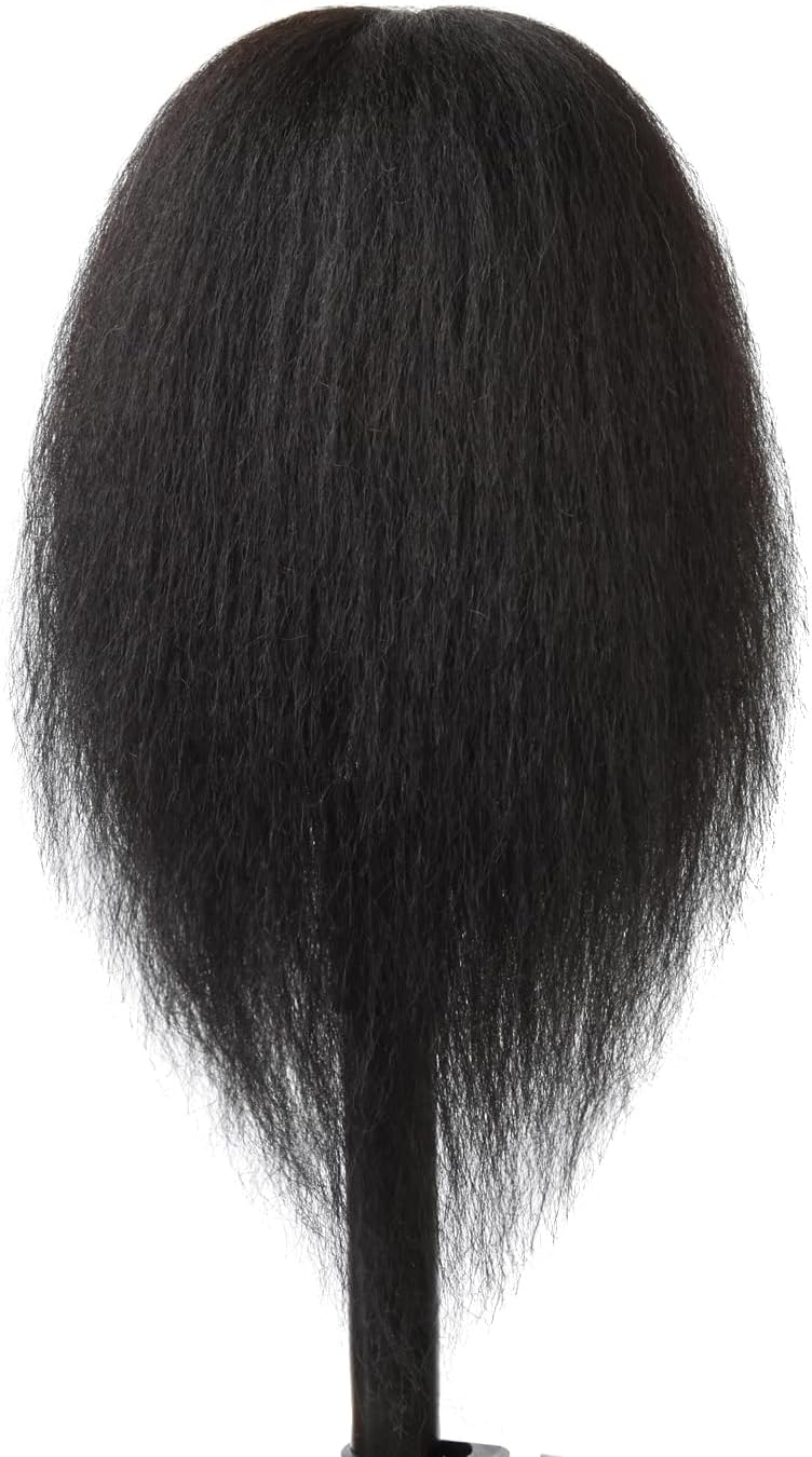 Kappershoofd, professioneel, 100% afro-haar, trainingshoofd voor kappers, met tafelstandaard (35 cm, zwart)