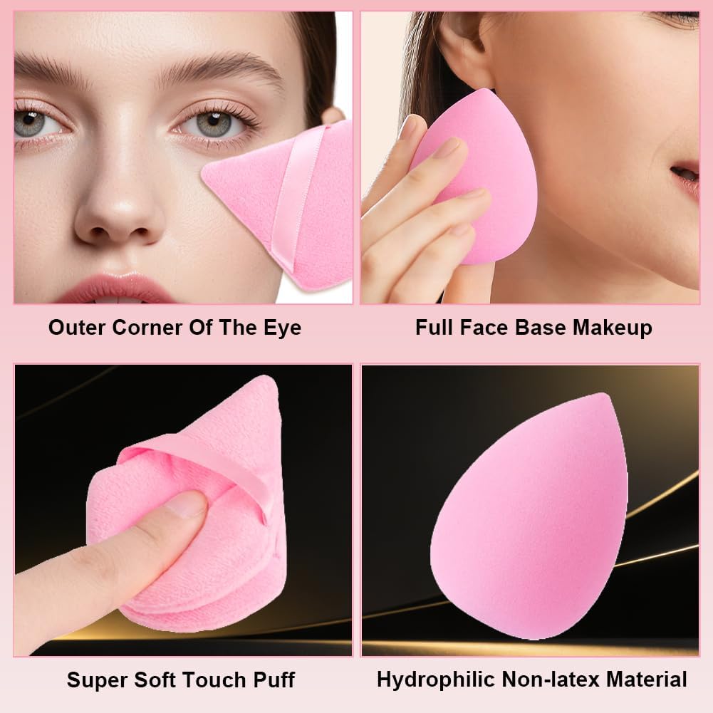 Vicloon 40 stuks professionele make-upkwasten met Beauty Blender, poedervlokken, hoofdband, premium kwasten voor foundation, roze
