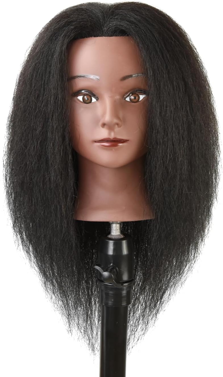 Kappershoofd, professioneel, 100% afro-haar, trainingshoofd voor kappers, met tafelstandaard (35 cm, zwart)