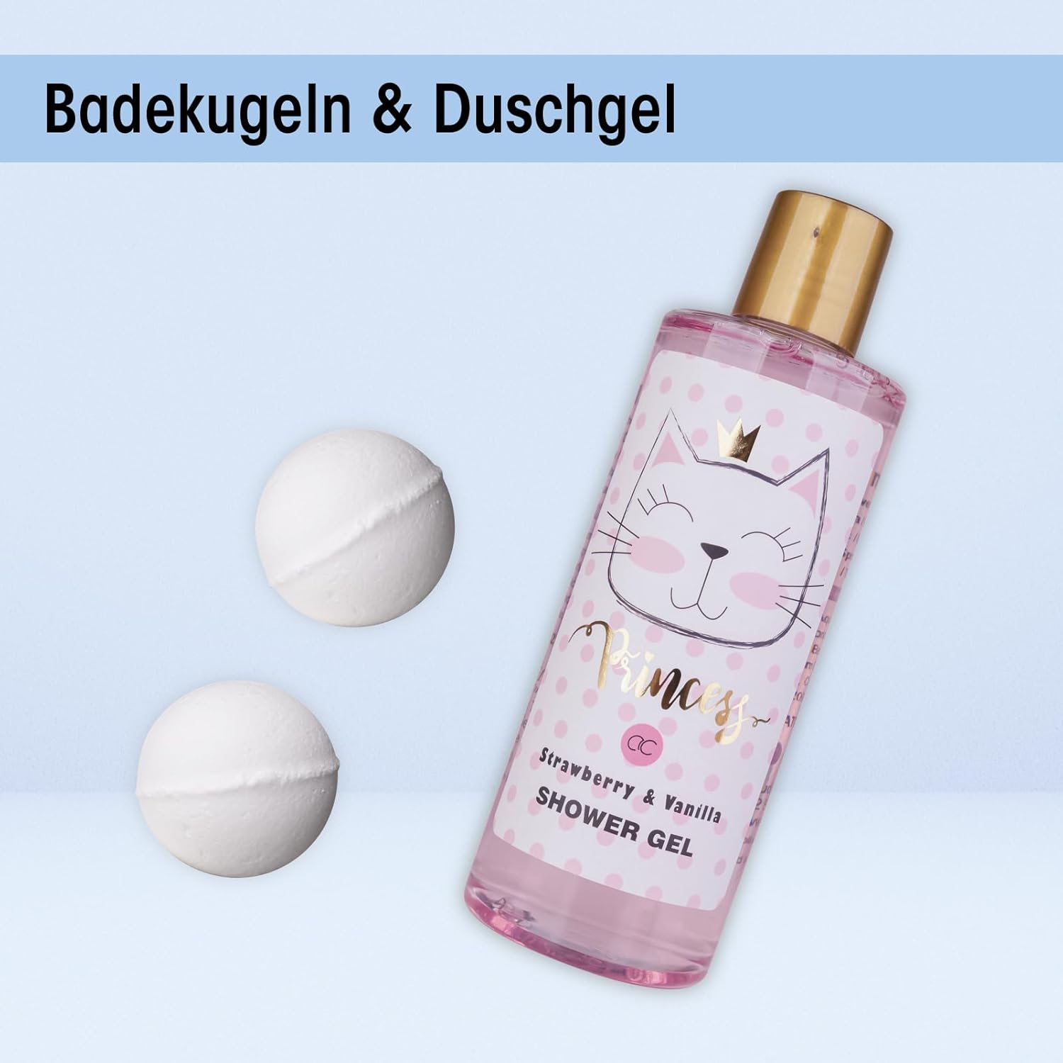 Accentra - Princess Kitty cadeauset voor meisjes en vrouwen - doucheset inclusief schuimbad, scrub, douchegel en meer - Fruitgeur cadeau in een mooie doos