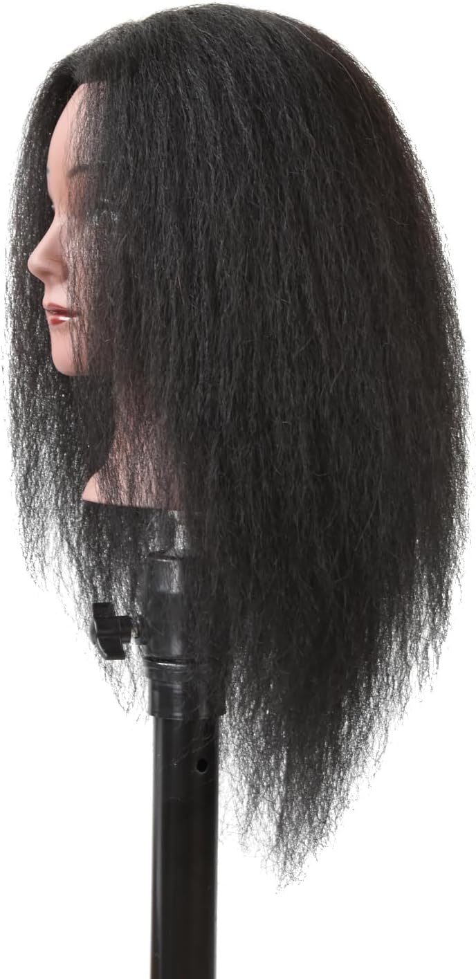Kappershoofd, professioneel, 100% afro-haar, trainingshoofd voor kappers, met tafelstandaard (35 cm, zwart)