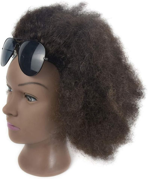25,4 cm Afro trainingshoofd, 100% echt haar, mannequin-hoofd voor kapsel, inclusief clip