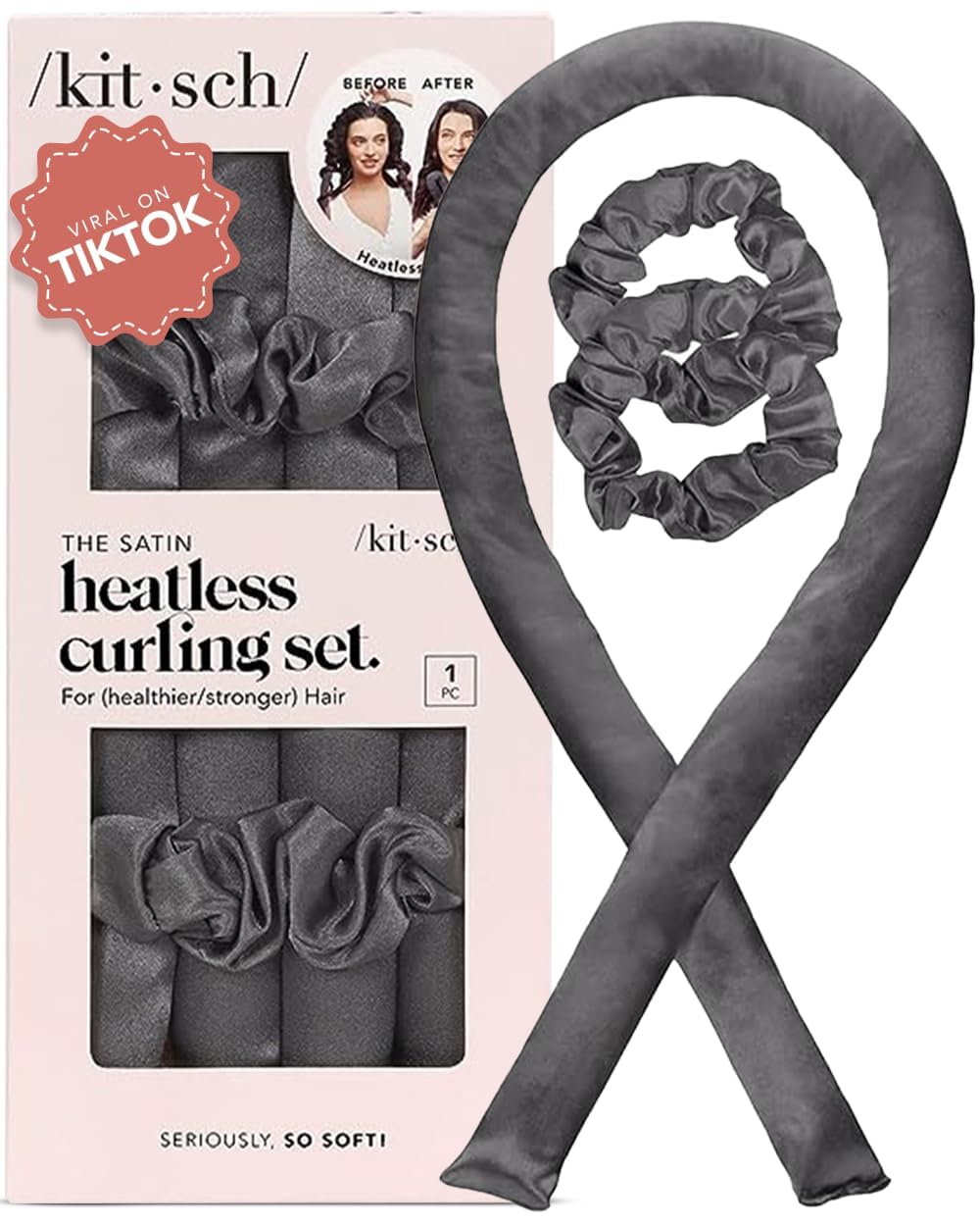 Kitsch Satin Heatless Curlers Set – Heatless Curls Overnight with 34" Hair Curler & 2 Satin Scrunchies – Comfortable Hair Curlers to Sleep In for Frizz-Free, No Heat Damage Styling - Sunset Tie Dye