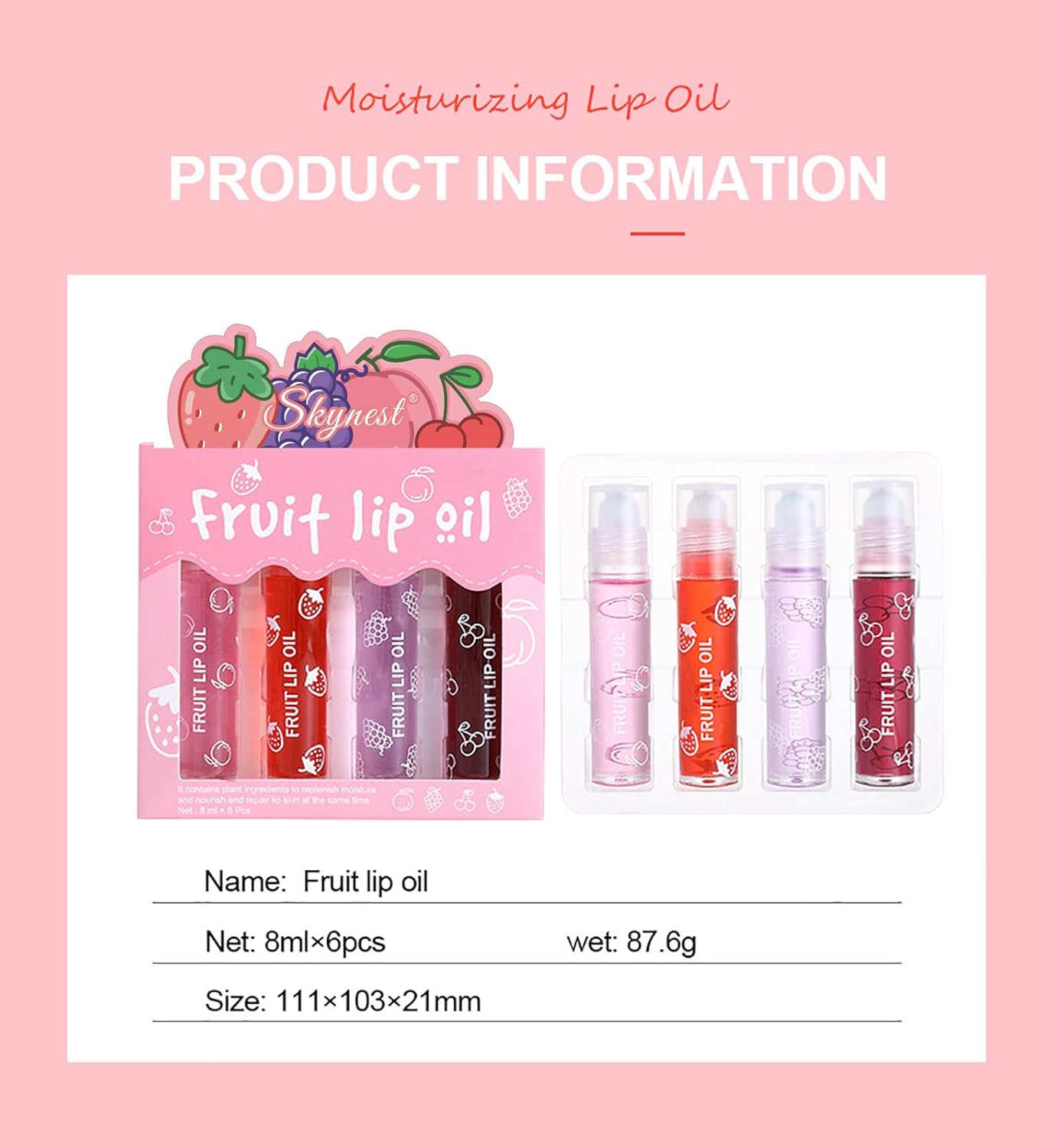 Girls Roll On Lip Gloss Set met Case, 4 stuks lipgloss, glanzend, voor kinderen en jongeren, fruitige smaken, geschikt voor kinderen, feestcadeau, beste vrienden