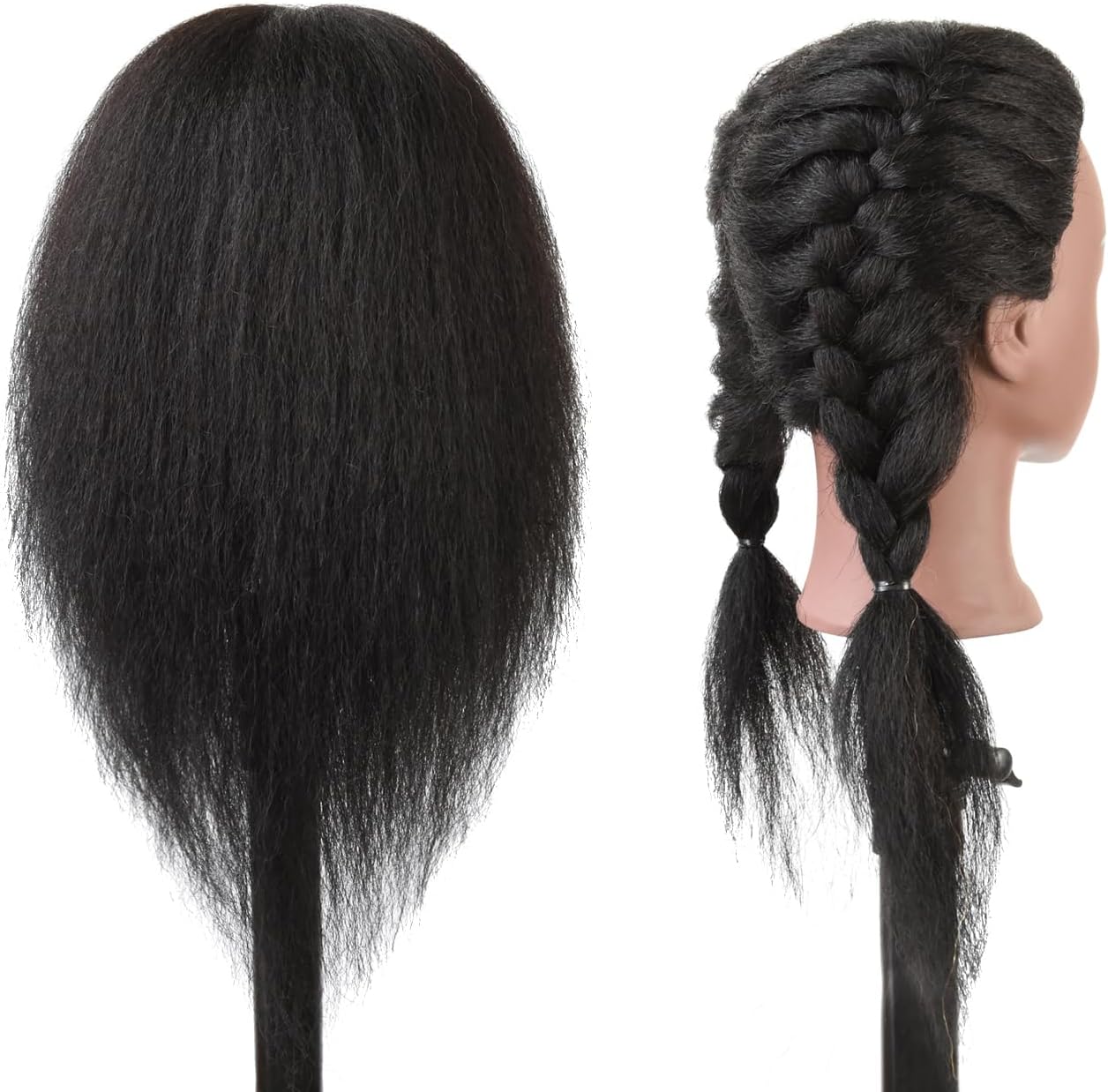 Kappershoofd, professioneel, 100% afro-haar, trainingshoofd voor kappers, met tafelstandaard (35 cm, zwart)