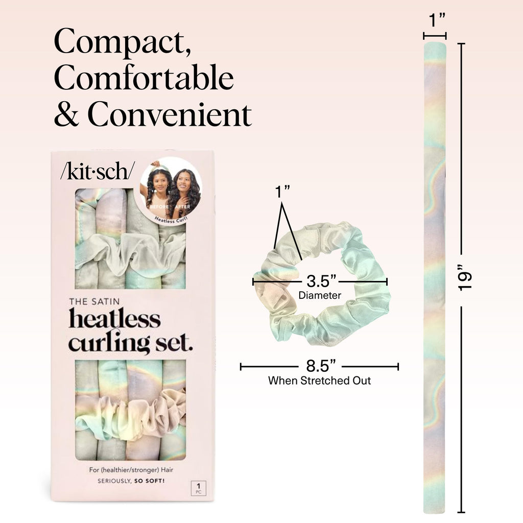 Kitsch Satin Heatless Curlers Set – Heatless Curls Overnight with 34" Hair Curler & 2 Satin Scrunchies – Comfortable Hair Curlers to Sleep In for Frizz-Free, No Heat Damage Styling - Sunset Tie Dye