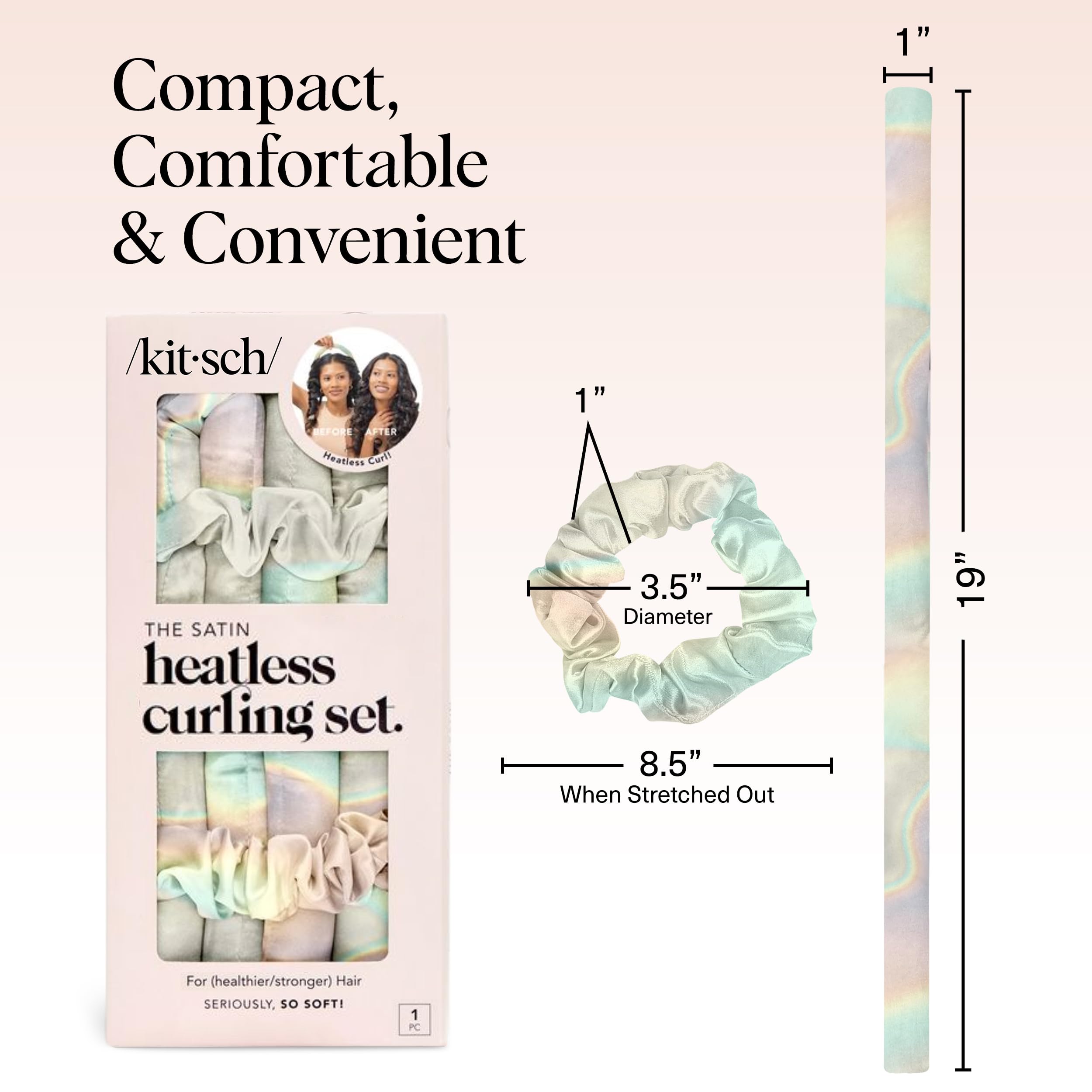 Kitsch Satin Heatless Curlers Set – Heatless Curls Overnight with 34" Hair Curler & 2 Satin Scrunchies – Comfortable Hair Curlers to Sleep In for Frizz-Free, No Heat Damage Styling - Sunset Tie Dye