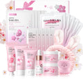 LAIKOU Sakura Gezichtsverzorgingsset, 11-delig, gezichtsverzorgingsset voor tieners, reishuidverzorgingsset met gezichtsreiniger, serum, vochtinbrengende crème, gezichtsmasker en moddermasker