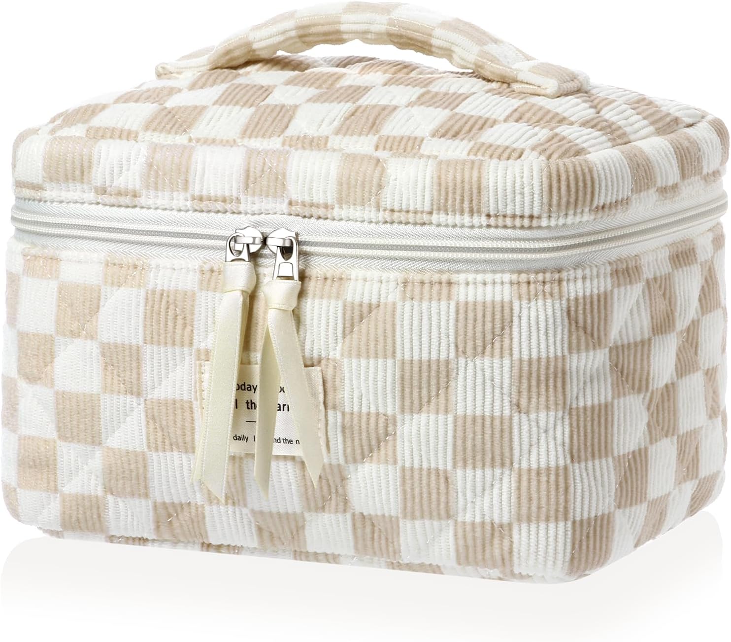 Set van 3 make-uptassen voor dames met bloemenpatroon, toilettas, grote toilettas, draagbare make-uptas voor reizen en dagelijks gebruik, pollen, roze, rustieke bloem