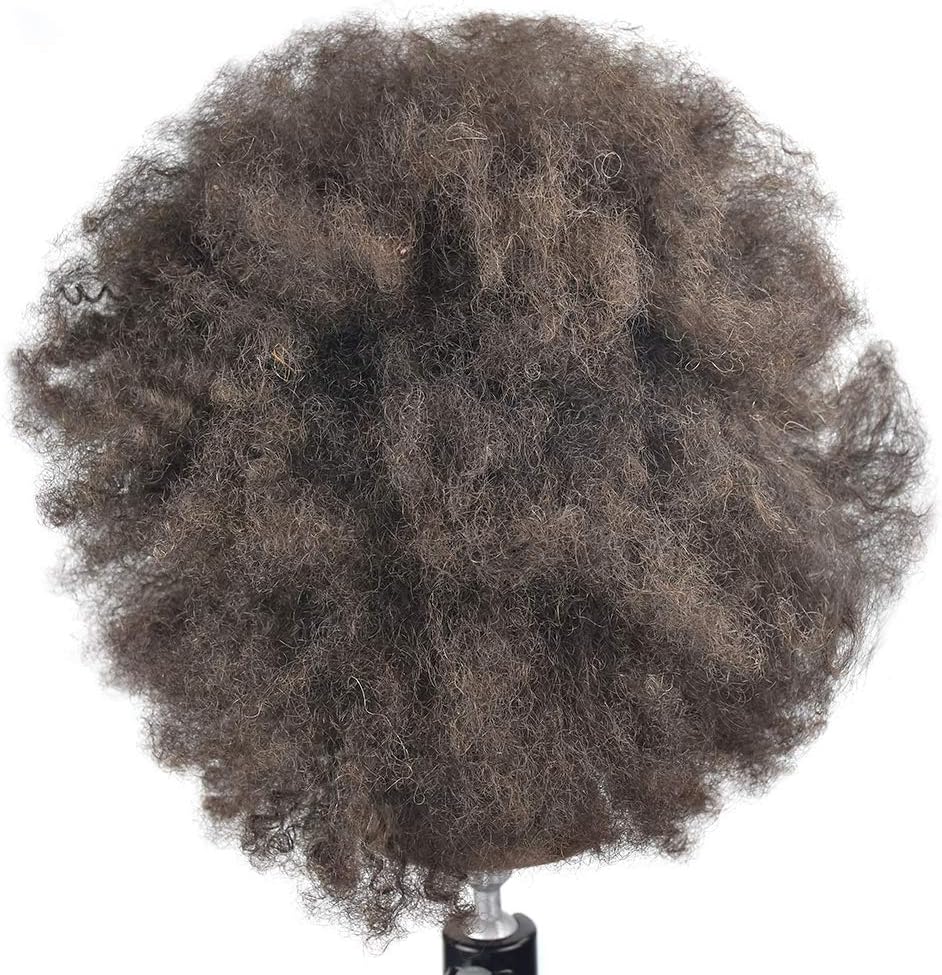 25,4 cm Afro trainingshoofd, 100% echt haar, mannequin-hoofd voor kapsel, inclusief clip