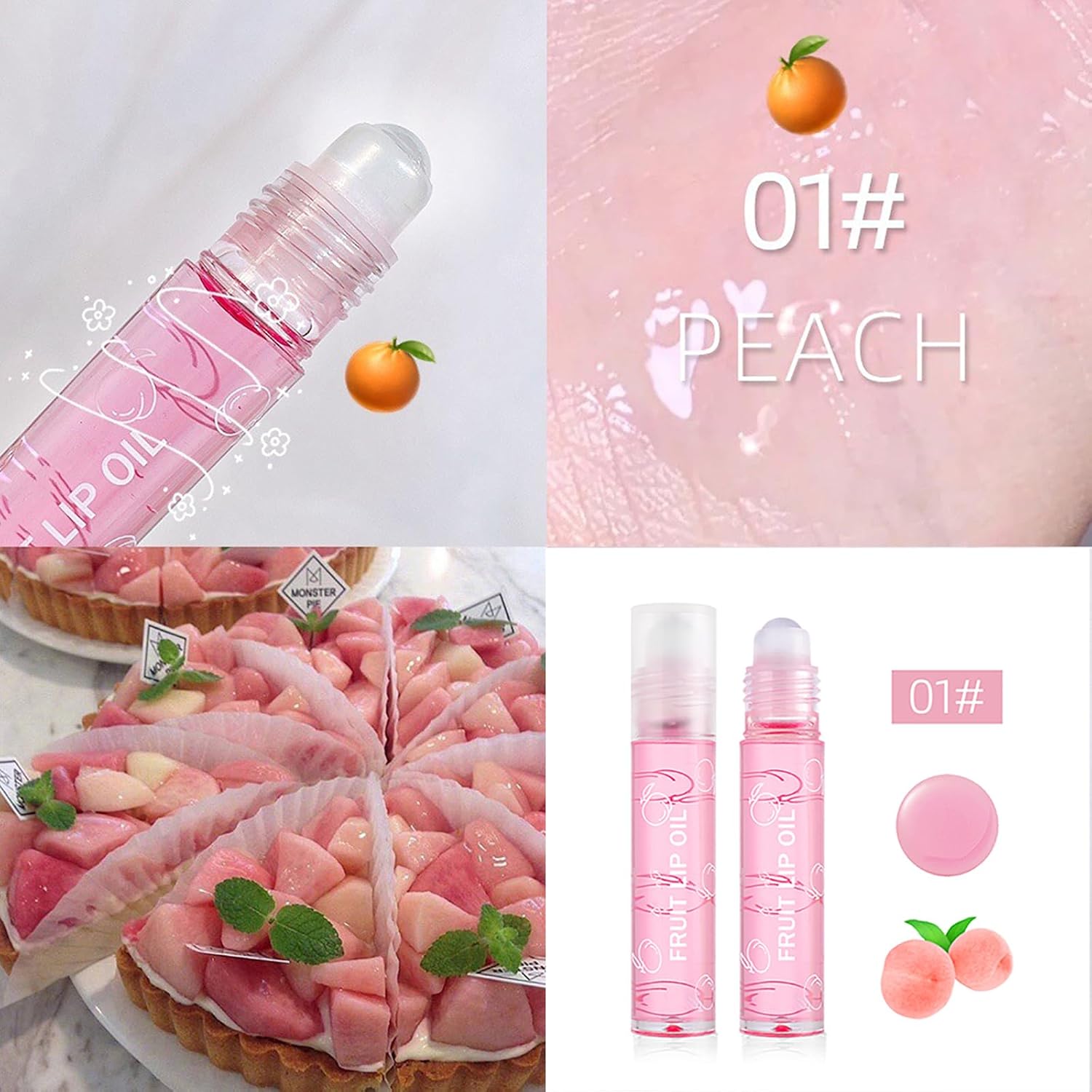 Girls Roll On Lip Gloss Set met Case, 4 stuks lipgloss, glanzend, voor kinderen en jongeren, fruitige smaken, geschikt voor kinderen, feestcadeau, beste vrienden
