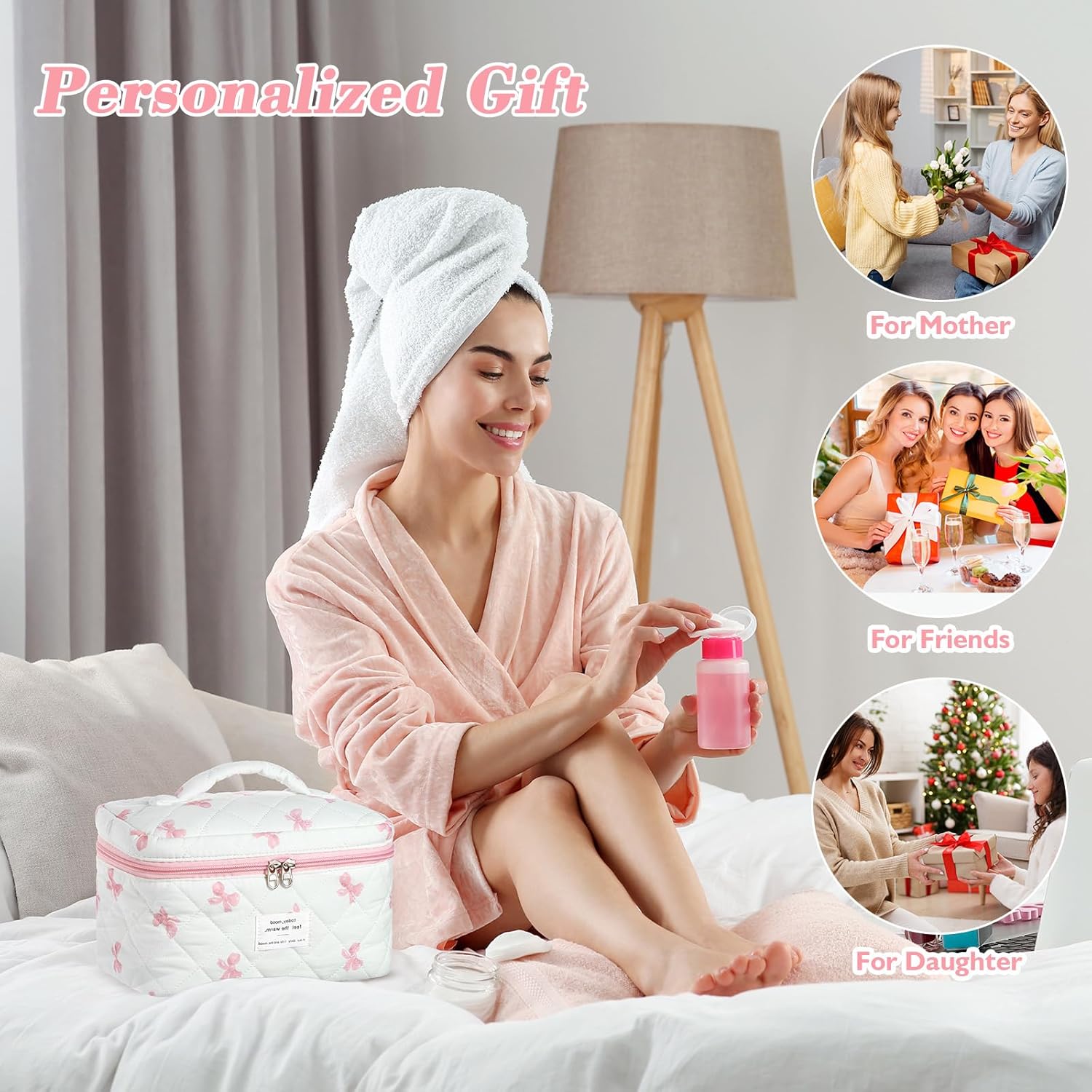 Set van 3 make-uptassen voor dames met bloemenpatroon, toilettas, grote toilettas, draagbare make-uptas voor reizen en dagelijks gebruik, pollen, roze, rustieke bloem