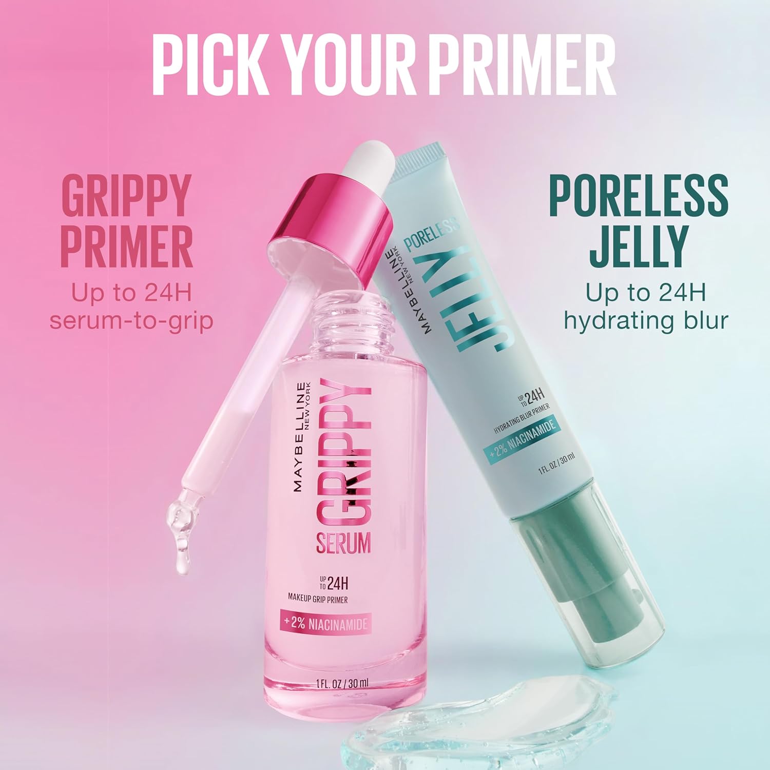 Maybelline New York Grippy Serum Foundation, fixeert make-up gedurende 24 uur, formule met 2% niacinamide, 30 ml