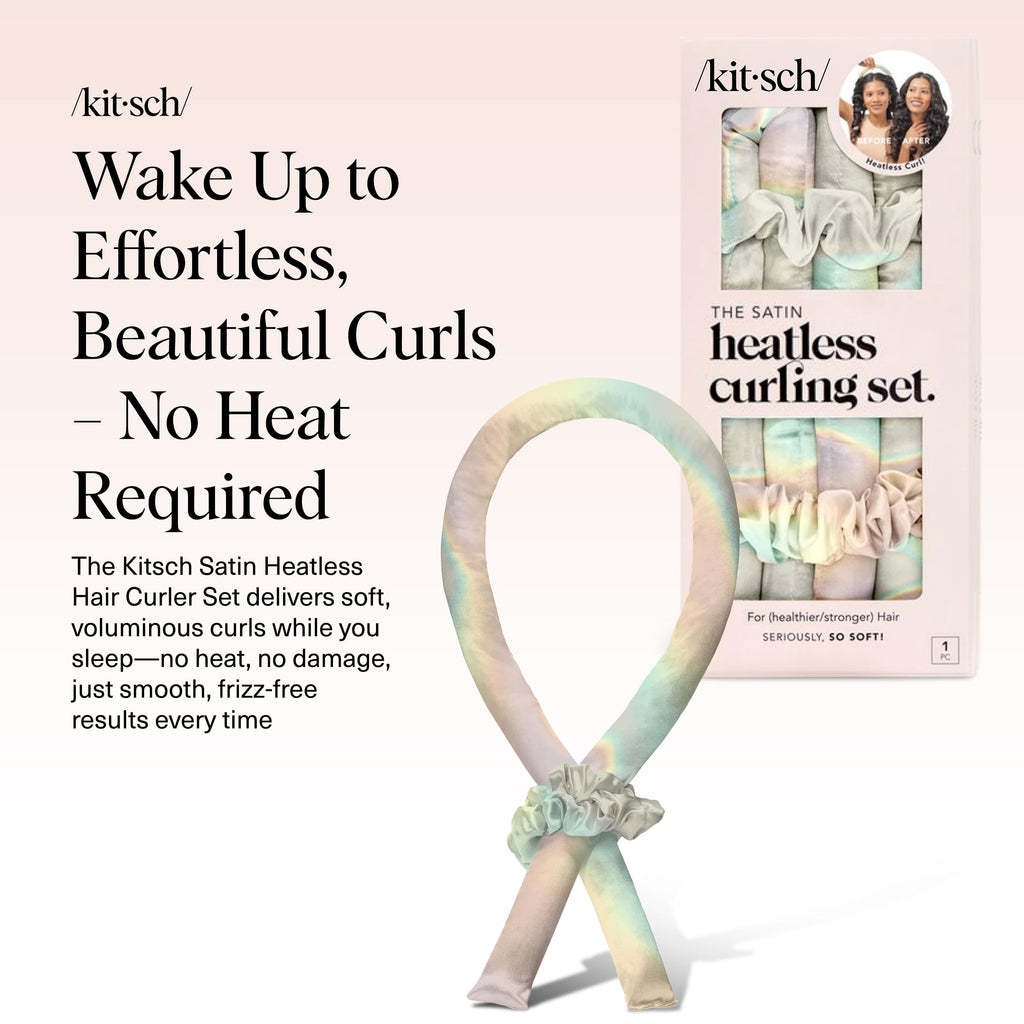 Kitsch Satin Heatless Curlers Set – Heatless Curls Overnight with 34" Hair Curler & 2 Satin Scrunchies – Comfortable Hair Curlers to Sleep In for Frizz-Free, No Heat Damage Styling - Sunset Tie Dye