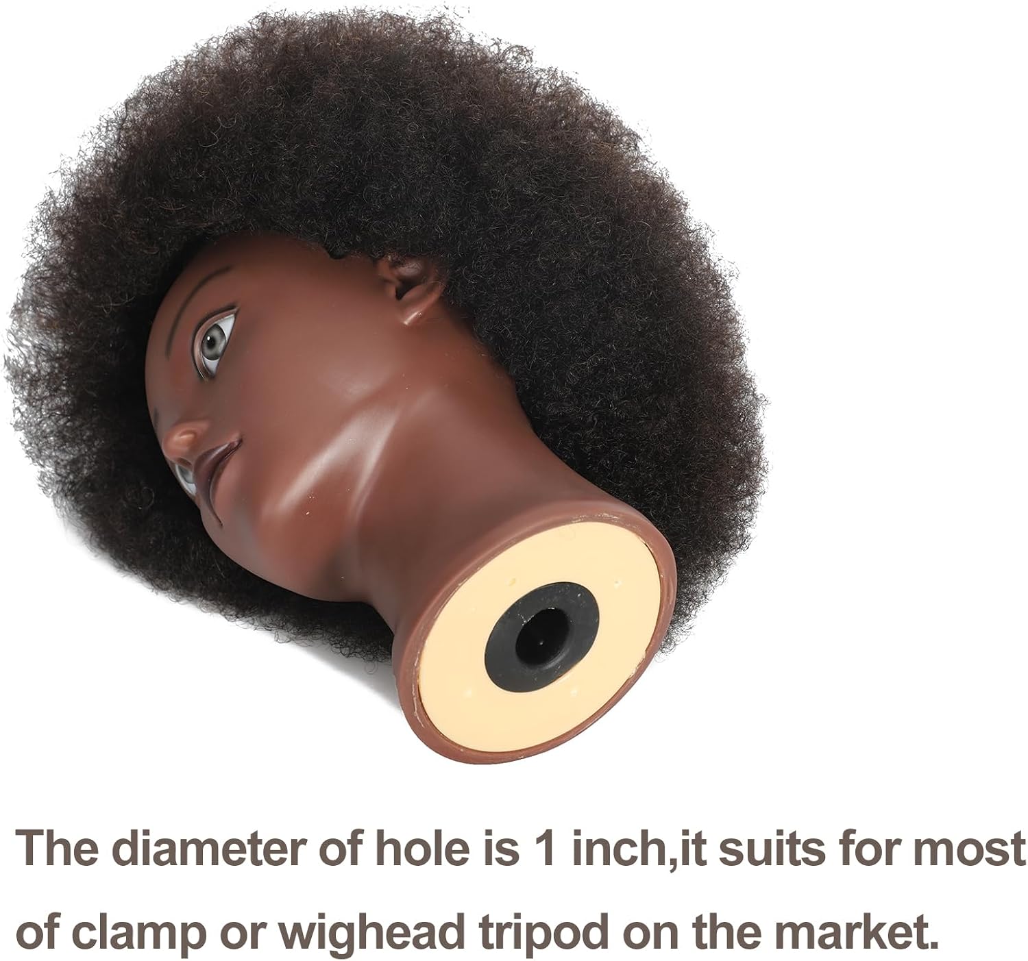 Afro mannequin-hoofd met krullend menselijk haar, cosmetologie, mannequinhoofd voor haarweergave, bril en praktijk
