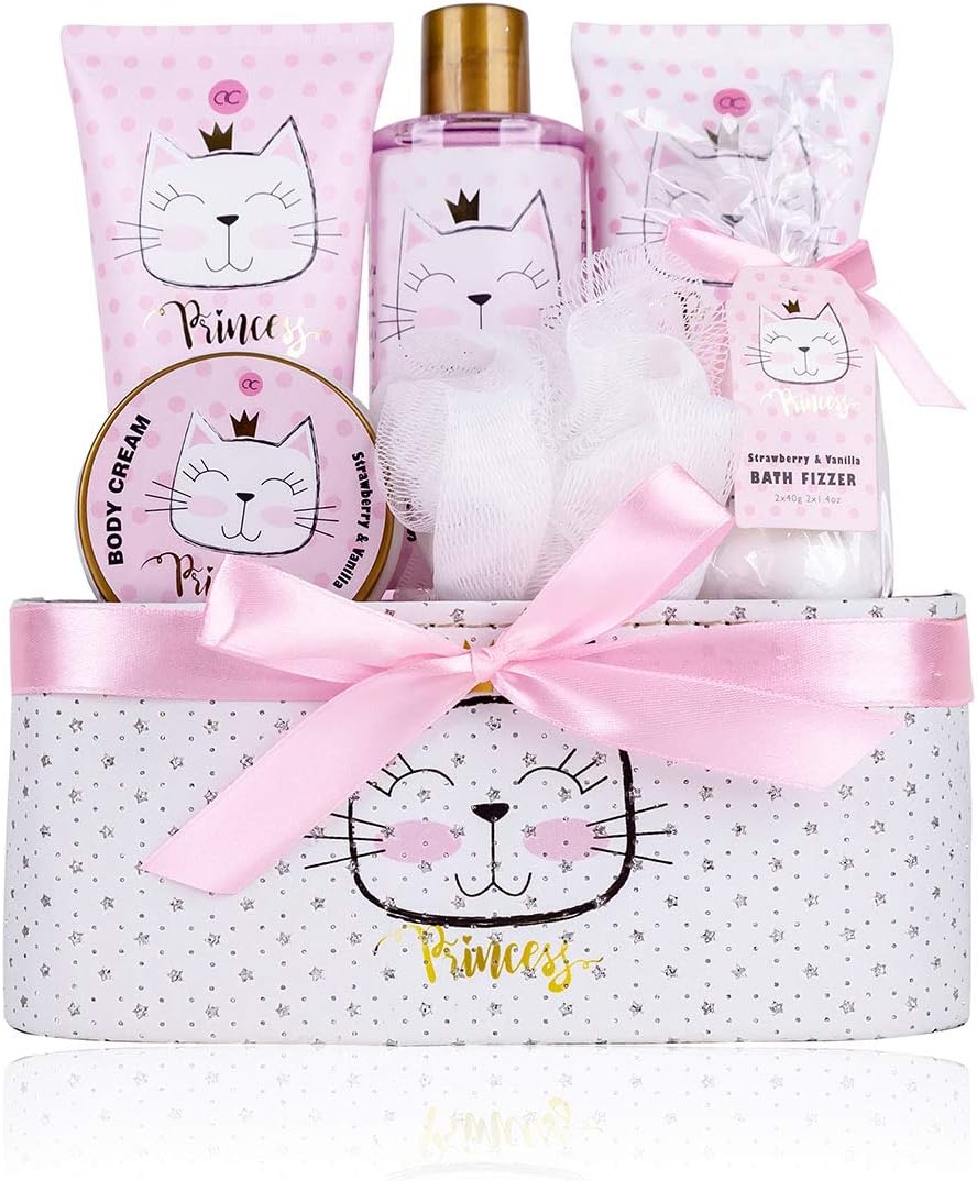 Accentra - Princess Kitty cadeauset voor meisjes en vrouwen - doucheset inclusief schuimbad, scrub, douchegel en meer - Fruitgeur cadeau in een mooie doos