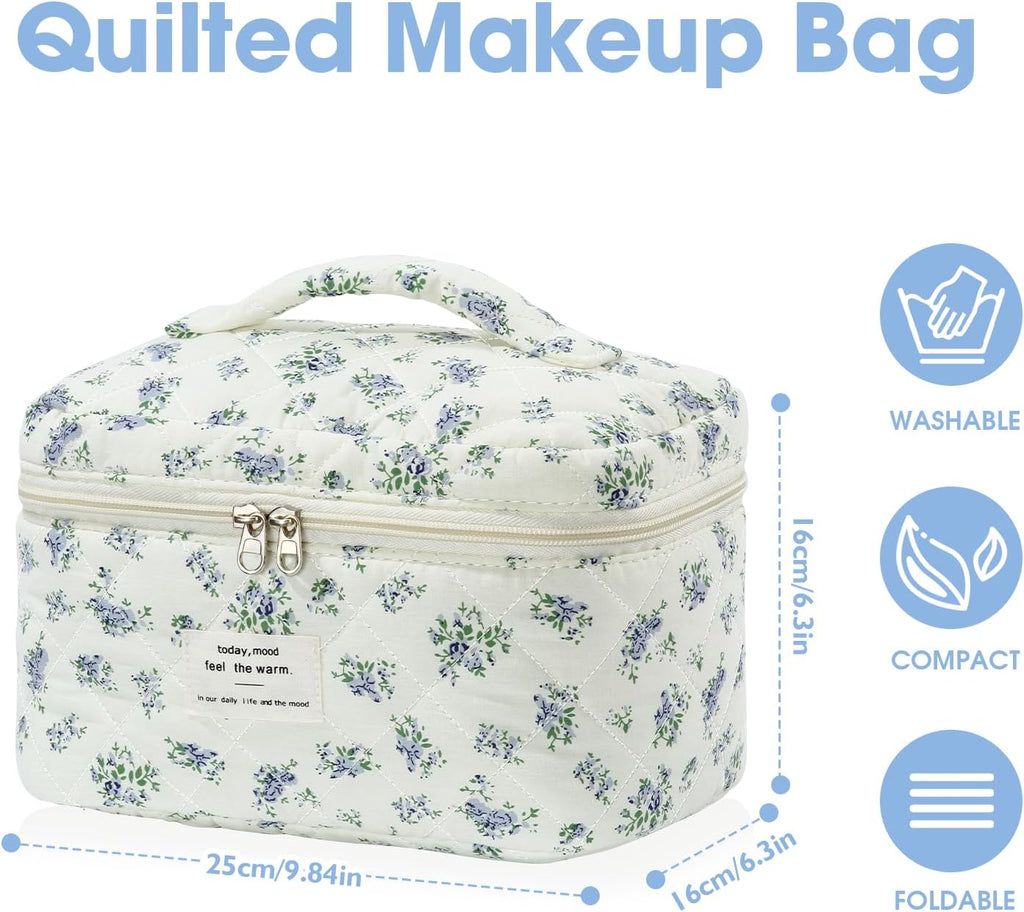 Set van 3 make-uptassen voor dames met bloemenpatroon, toilettas, grote toilettas, draagbare make-uptas voor reizen en dagelijks gebruik, pollen, roze, rustieke bloem