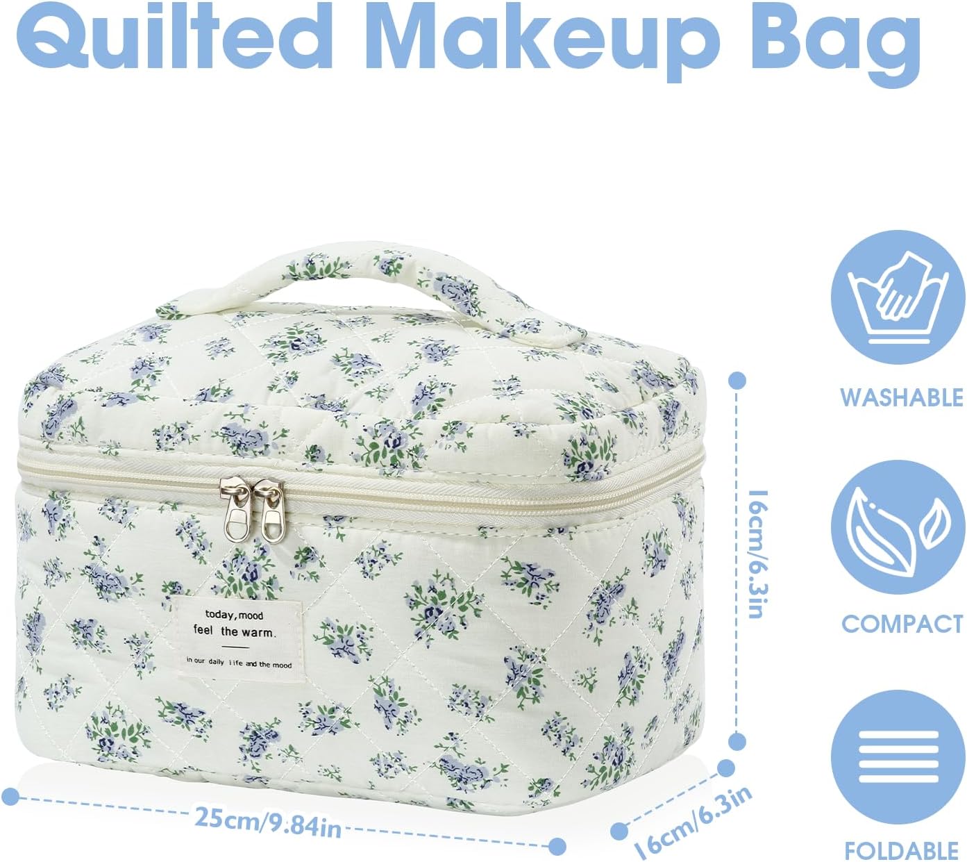 Set van 3 make-uptassen voor dames met bloemenpatroon, toilettas, grote toilettas, draagbare make-uptas voor reizen en dagelijks gebruik, pollen, roze, rustieke bloem