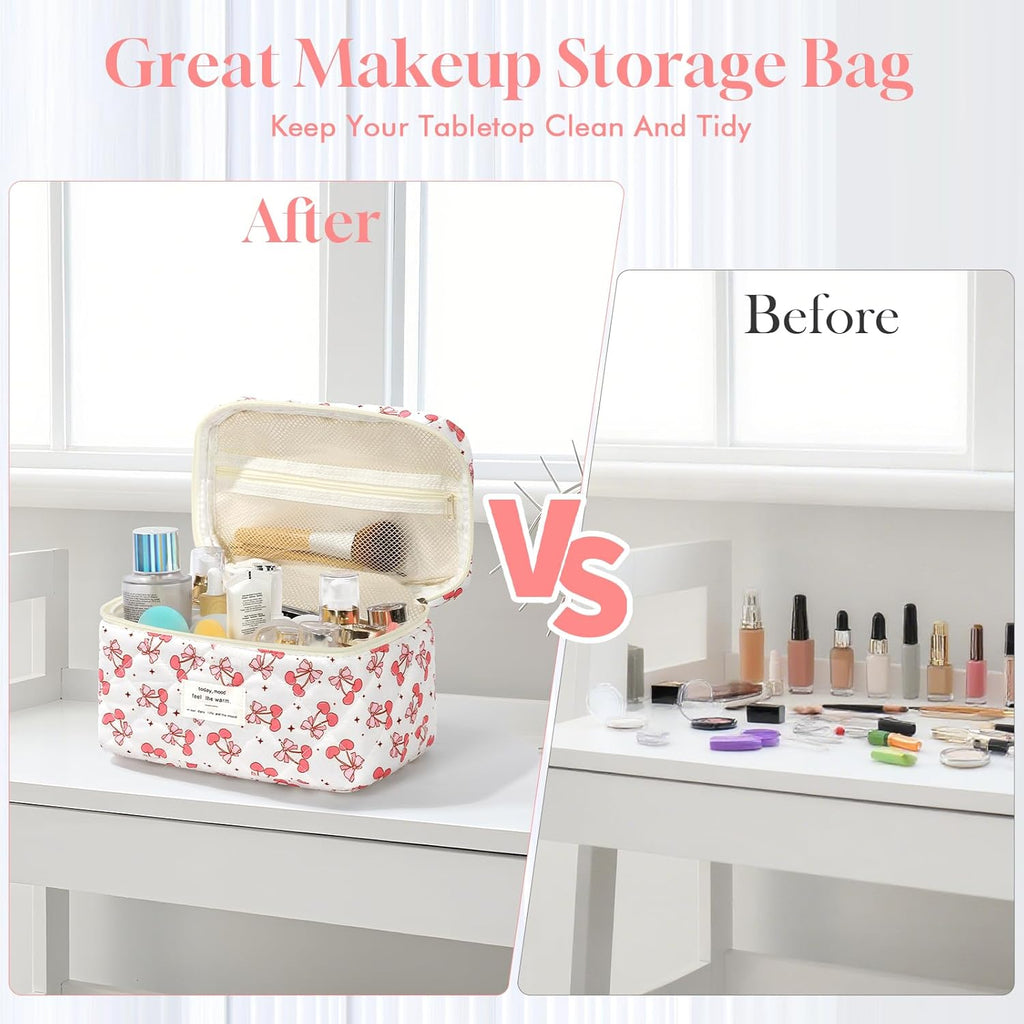 Set van 3 make-uptassen voor dames met bloemenpatroon, toilettas, grote toilettas, draagbare make-uptas voor reizen en dagelijks gebruik, pollen, roze, rustieke bloem