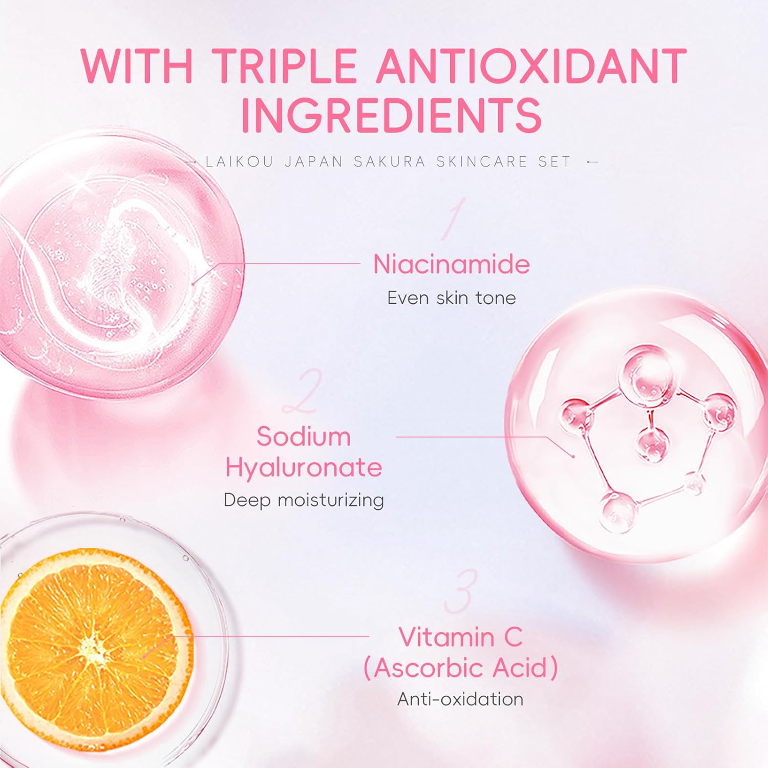LAIKOU Sakura Skincare Set voor tieners, meisjes, 18-delig, gezichtsverzorgingsset voor reizen, met reiniger, crème, masker, patch, lippen, elastisch, voor hydraterend, voedend en glanzend