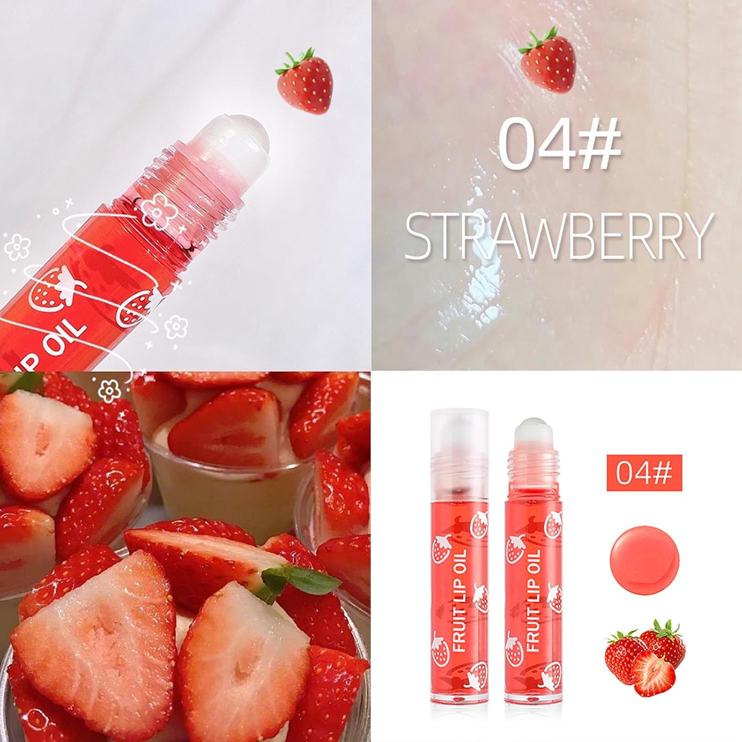 Girls Roll On Lip Gloss Set met Case, 4 stuks lipgloss, glanzend, voor kinderen en jongeren, fruitige smaken, geschikt voor kinderen, feestcadeau, beste vrienden
