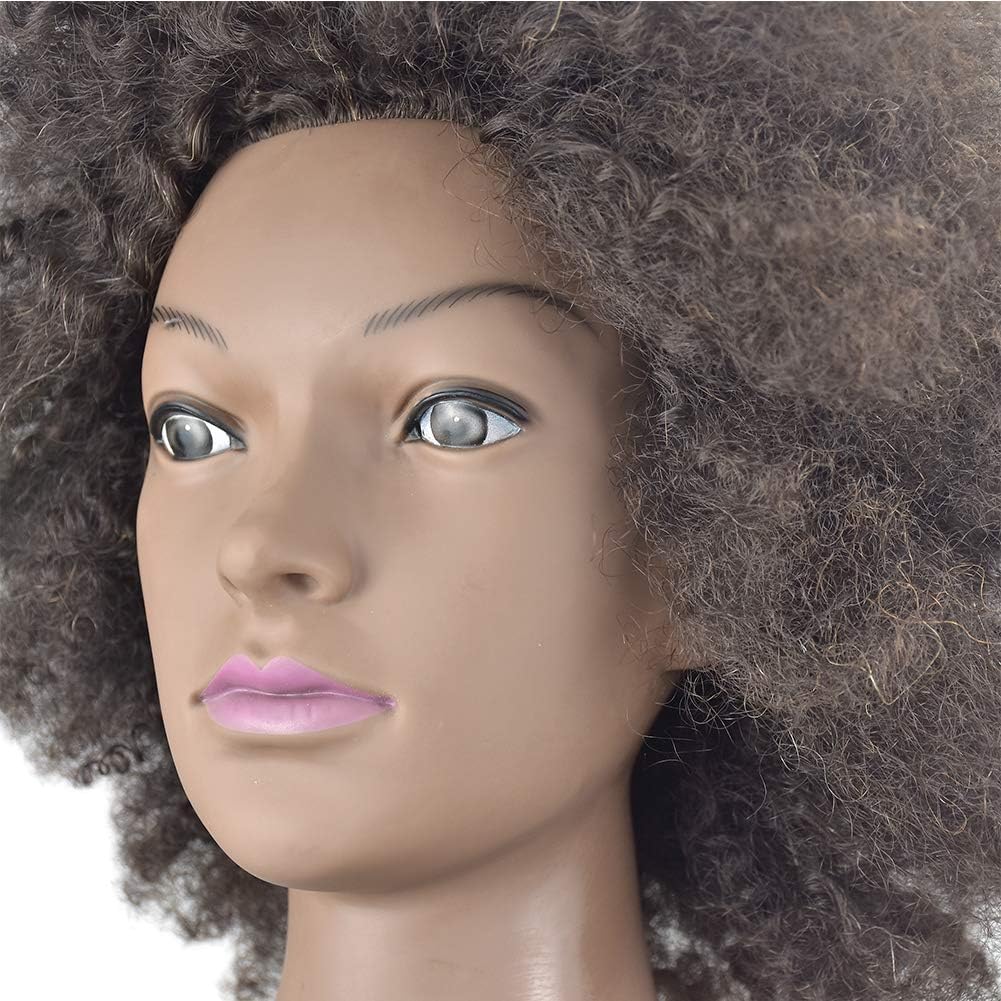 25,4 cm Afro trainingshoofd, 100% echt haar, mannequin-hoofd voor kapsel, inclusief clip