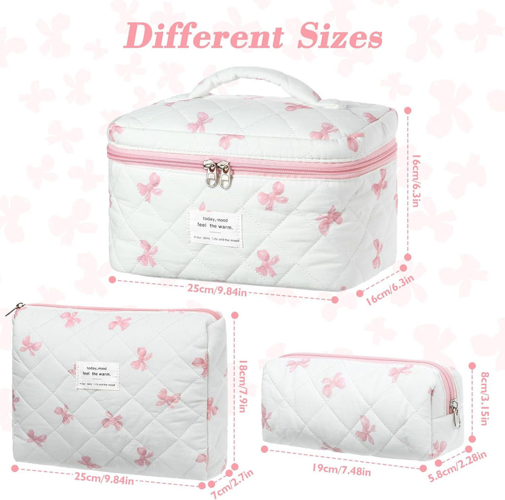 Set van 3 make-uptassen voor dames met bloemenpatroon, toilettas, grote toilettas, draagbare make-uptas voor reizen en dagelijks gebruik, pollen, roze, rustieke bloem