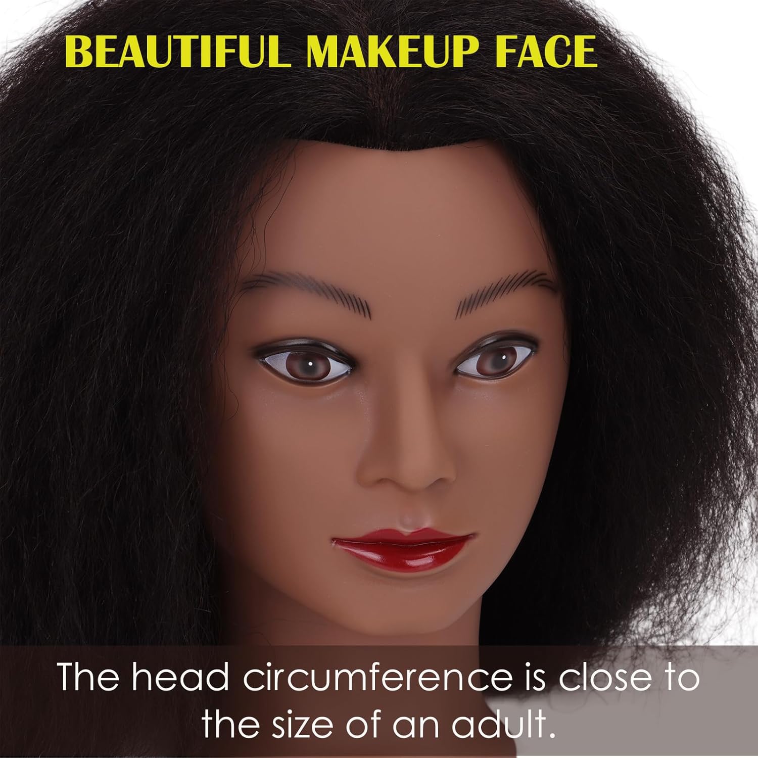 DiazySight Afro mannequin-hoofd van 100% steil echt haar, 45,7 cm, voor meisjes om te oefenen, kappershoofd en trainingsset voor cosmentogoly training en stylist