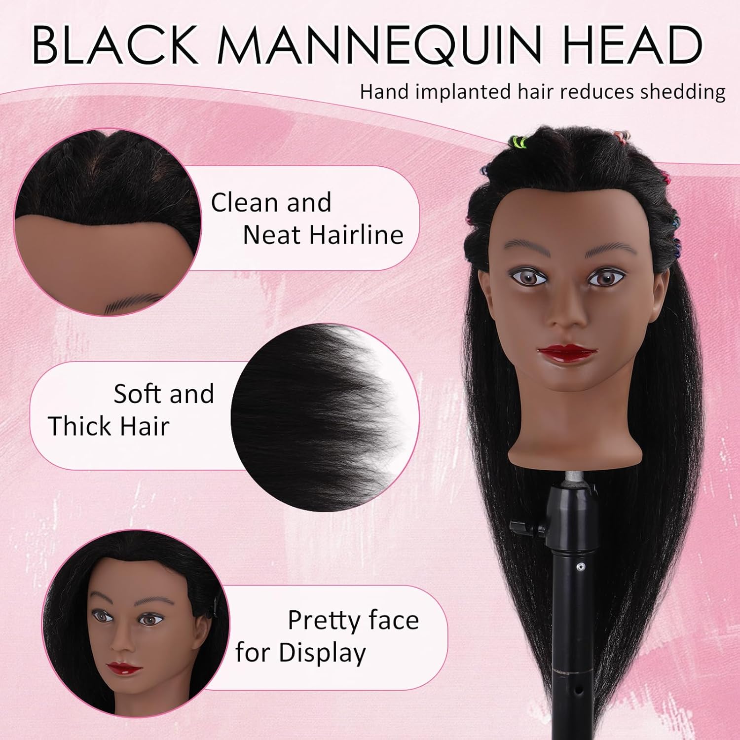 DiazySight Afro mannequin-hoofd van 100% steil echt haar, 45,7 cm, voor meisjes om te oefenen, kappershoofd en trainingsset voor cosmentogoly training en stylist