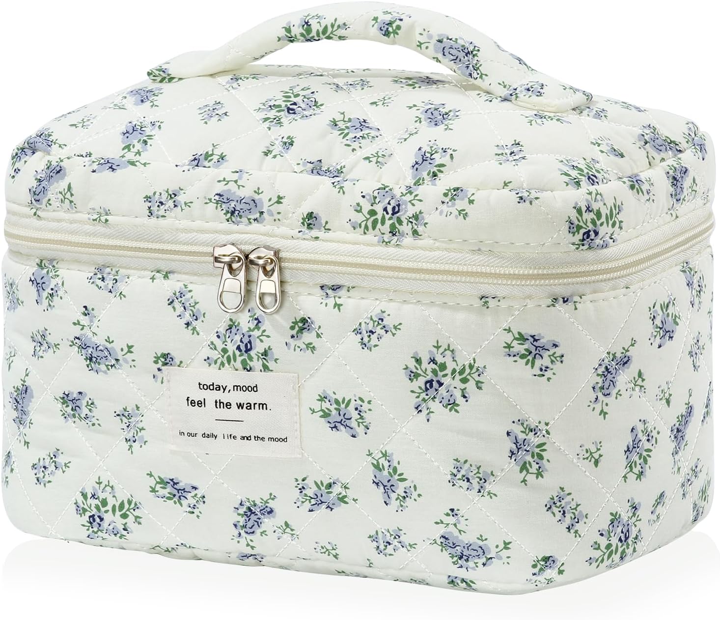 Set van 3 make-uptassen voor dames met bloemenpatroon, toilettas, grote toilettas, draagbare make-uptas voor reizen en dagelijks gebruik, pollen, roze, rustieke bloem