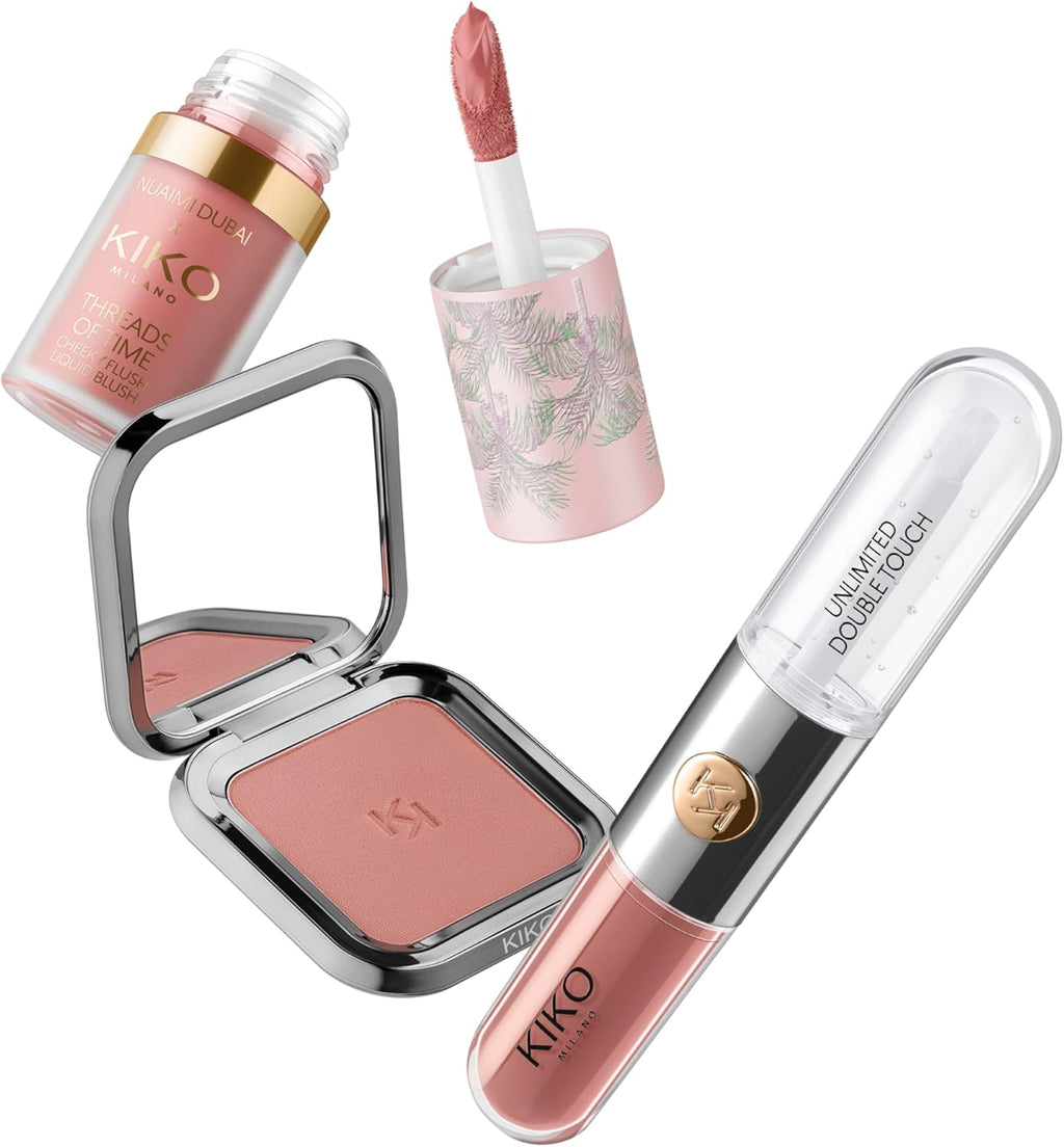 KIKO Milano Threads Of Time Lip To Cheek Up Kit, Make-up Geschenkdoos: 2-in-1 Lippenstift en Lippenstift, Vloeibare Blush en Powder Blush