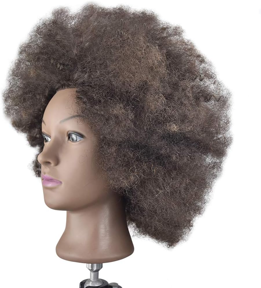 25,4 cm Afro trainingshoofd, 100% echt haar, mannequin-hoofd voor kapsel, inclusief clip