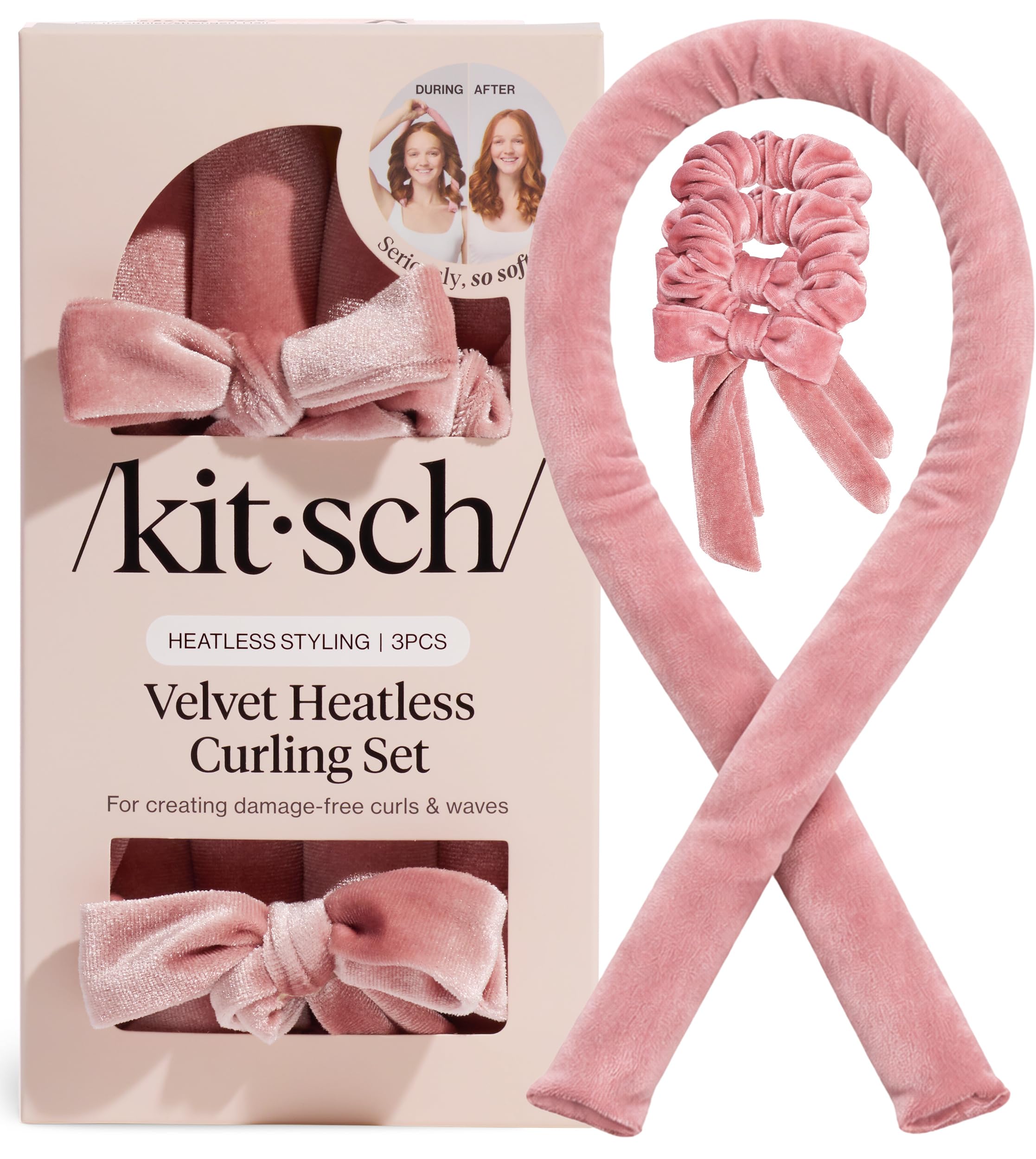 Kitsch Satin Heatless Curlers Set – Heatless Curls Overnight with 34" Hair Curler & 2 Satin Scrunchies – Comfortable Hair Curlers to Sleep In for Frizz-Free, No Heat Damage Styling - Sunset Tie Dye