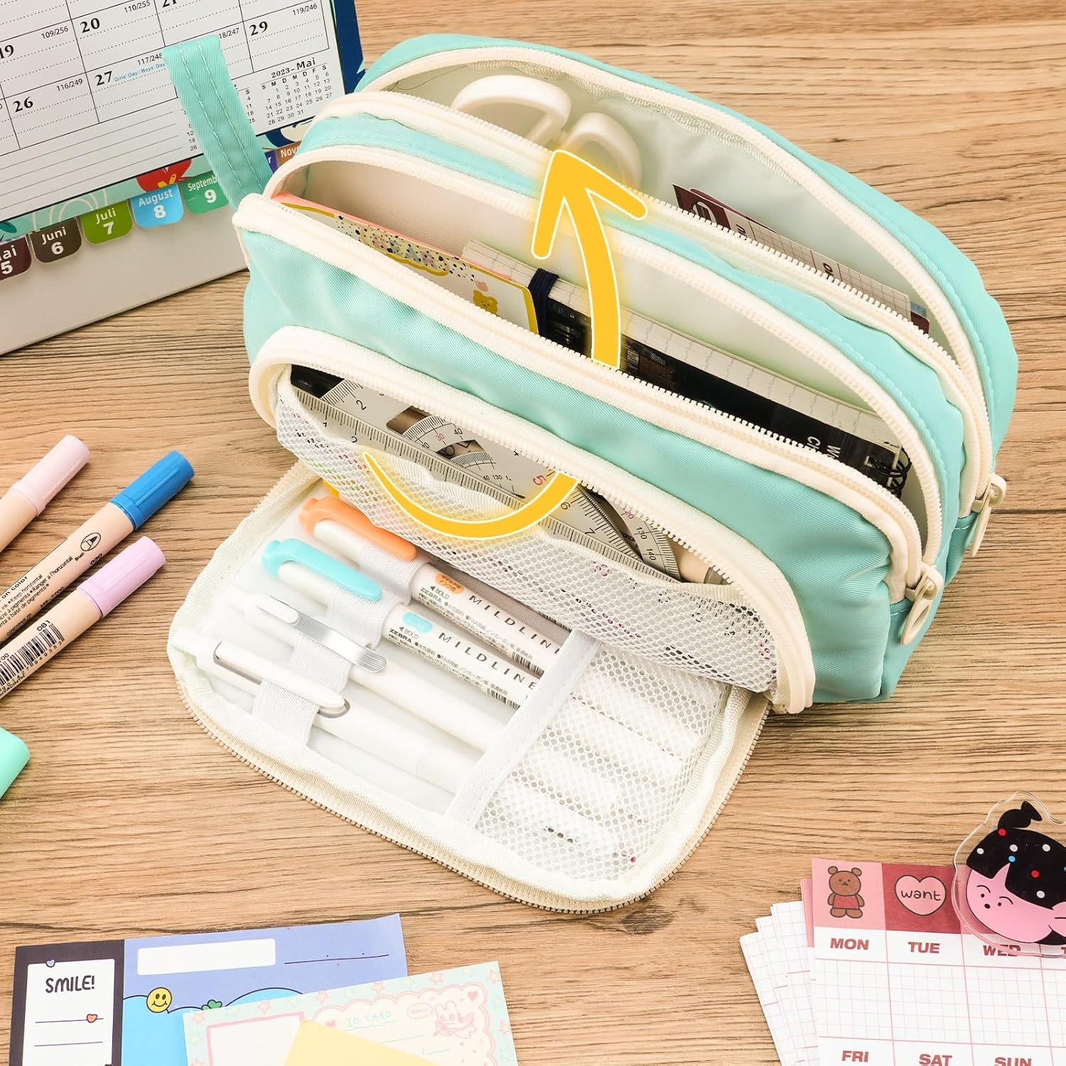 COLOCASTLE Pennenetui, etui met grote capaciteit, met 3 vakken, make-uptas, school, schrijfwaren, pennenzak voor studenten, jongens en meisjes