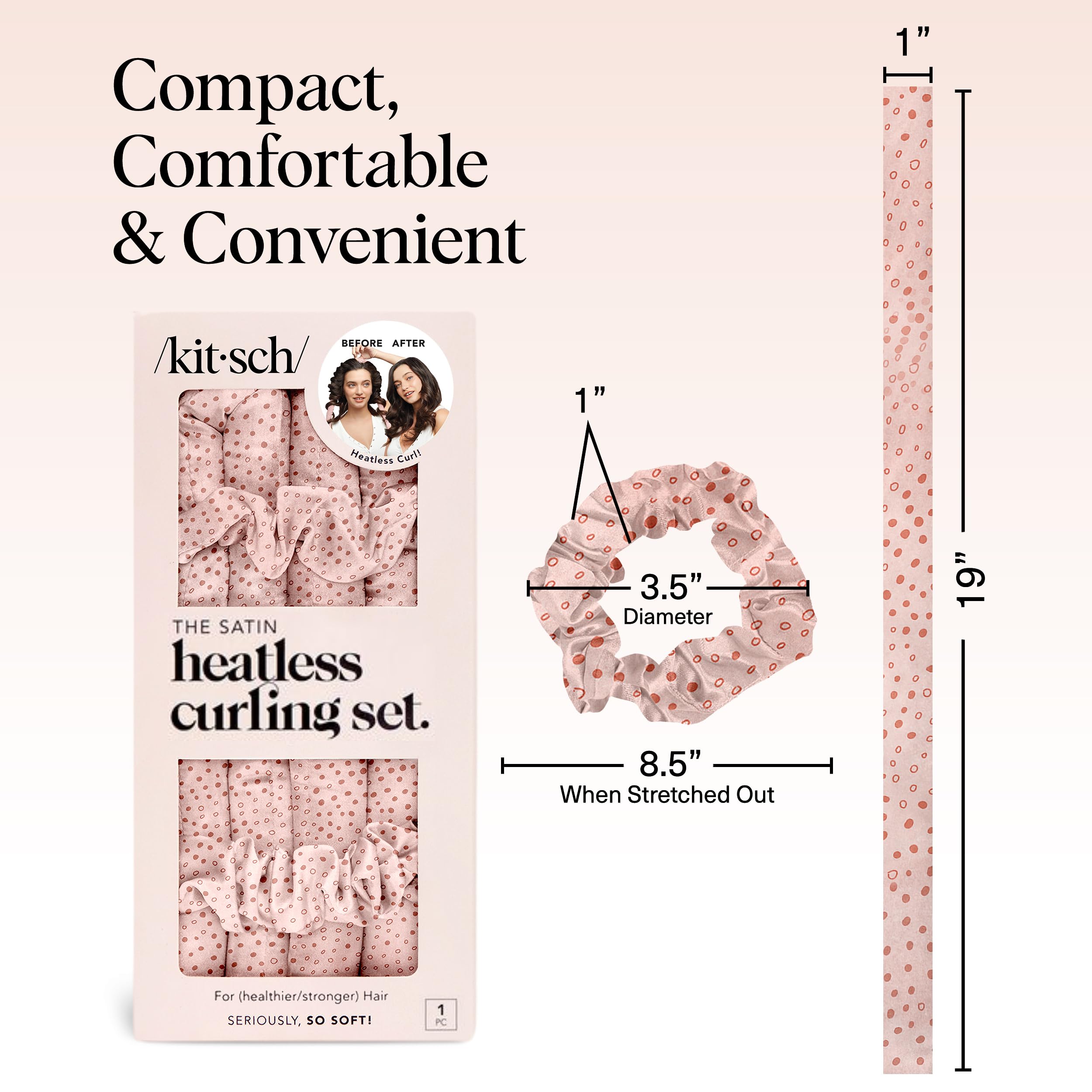 Kitsch Satin Heatless Curlers Set – Heatless Curls Overnight with 34" Hair Curler & 2 Satin Scrunchies – Comfortable Hair Curlers to Sleep In for Frizz-Free, No Heat Damage Styling - Sunset Tie Dye