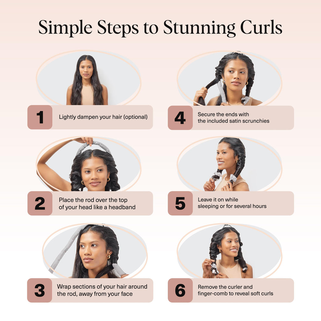 Kitsch Satin Heatless Curlers Set – Heatless Curls Overnight with 34" Hair Curler & 2 Satin Scrunchies – Comfortable Hair Curlers to Sleep In for Frizz-Free, No Heat Damage Styling - Sunset Tie Dye