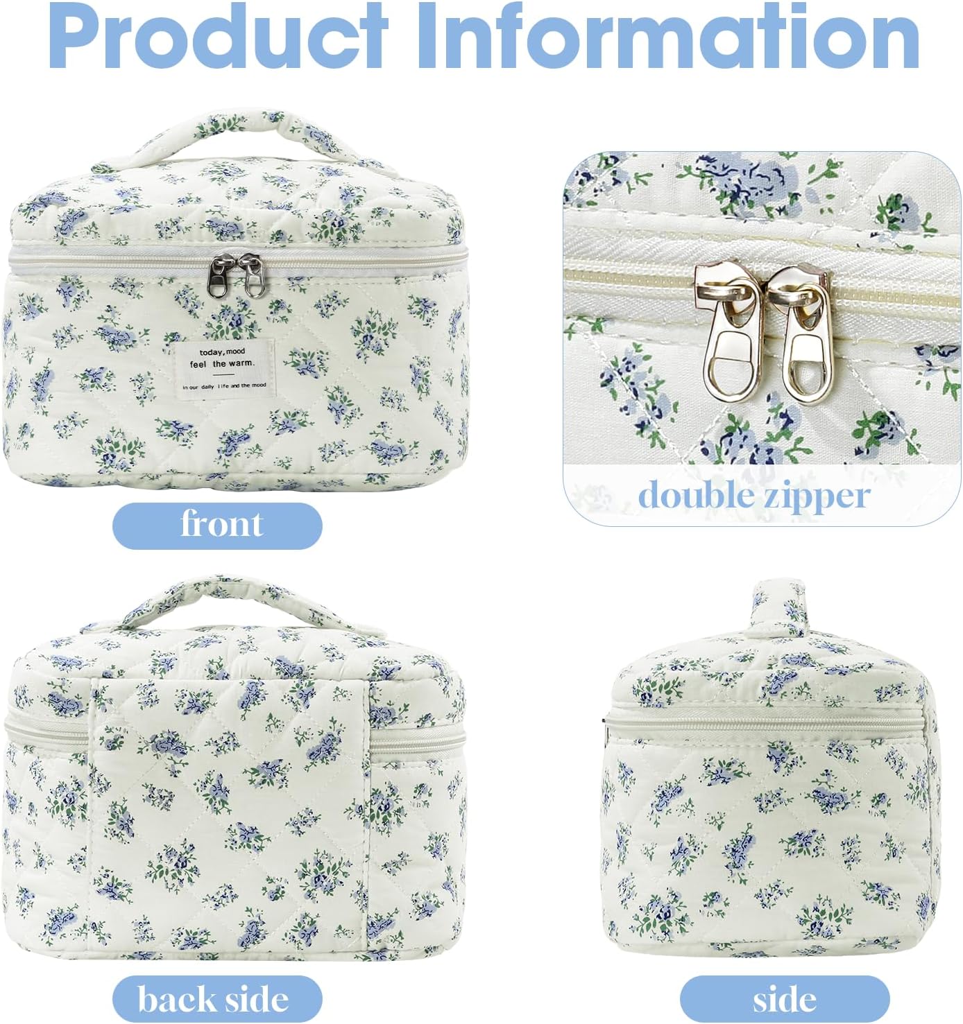 Set van 3 make-uptassen voor dames met bloemenpatroon, toilettas, grote toilettas, draagbare make-uptas voor reizen en dagelijks gebruik, pollen, roze, rustieke bloem