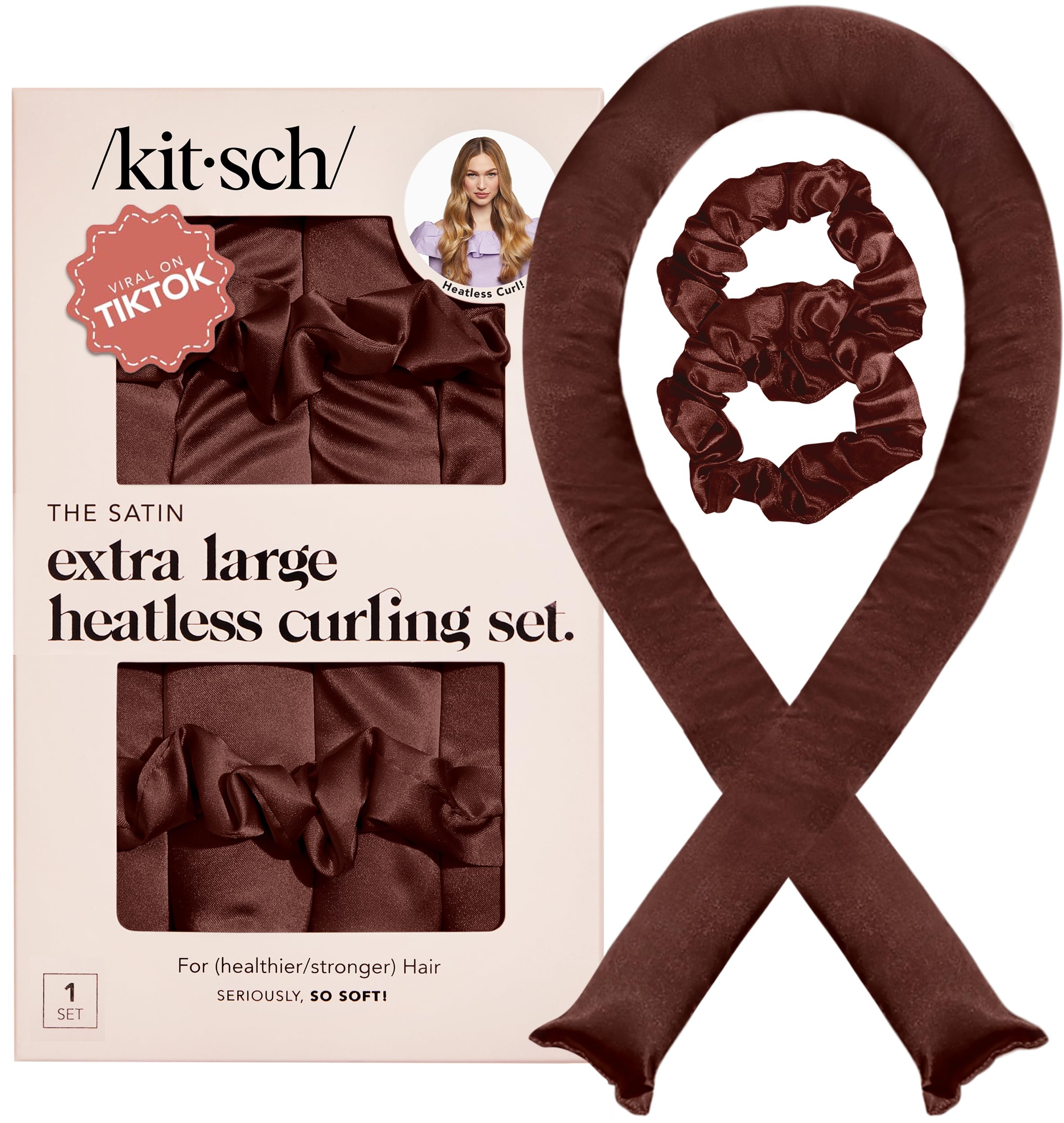 Kitsch Satin Heatless Curlers Set – Heatless Curls Overnight with 34" Hair Curler & 2 Satin Scrunchies – Comfortable Hair Curlers to Sleep In for Frizz-Free, No Heat Damage Styling - Sunset Tie Dye