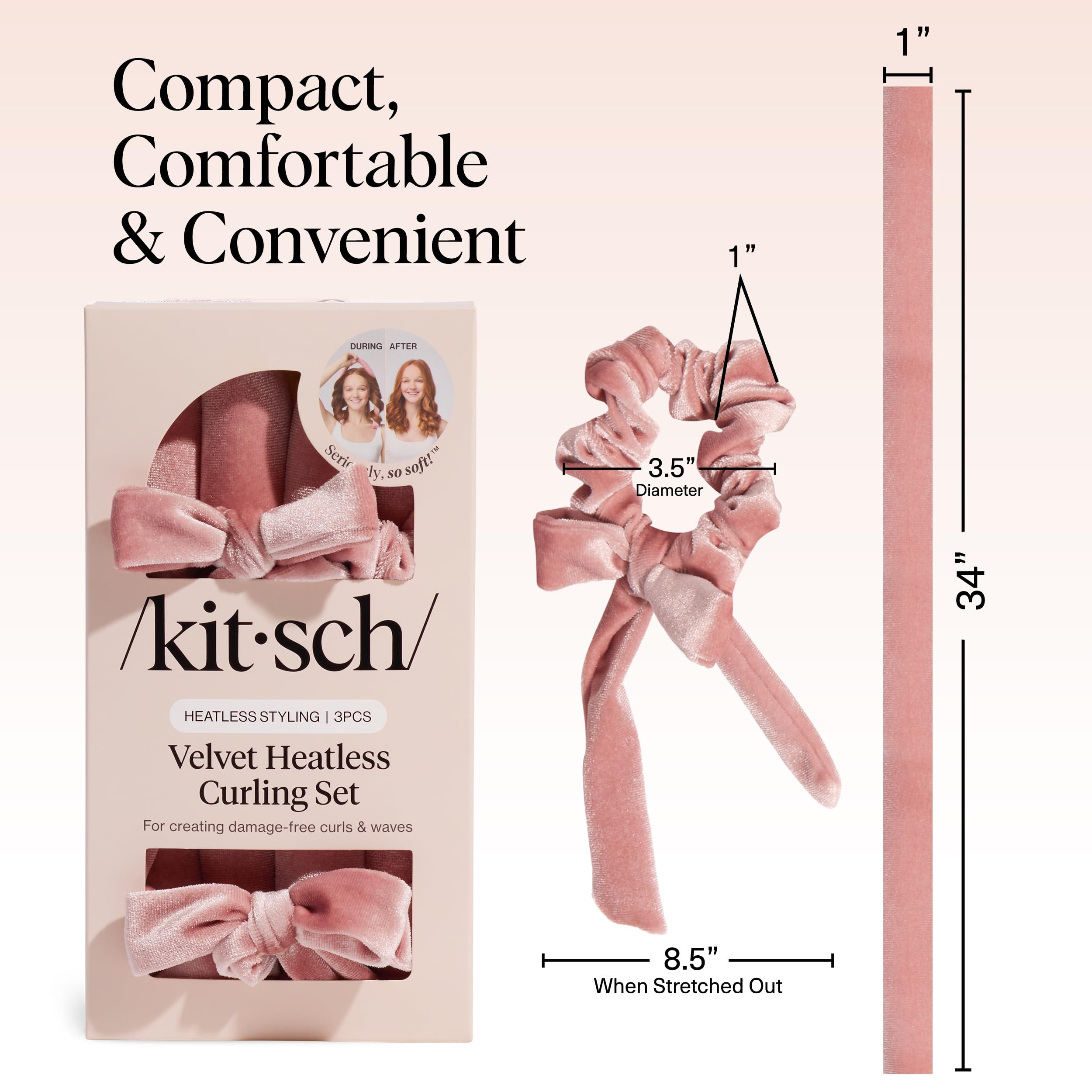 Kitsch Satin Heatless Curlers Set – Heatless Curls Overnight with 34" Hair Curler & 2 Satin Scrunchies – Comfortable Hair Curlers to Sleep In for Frizz-Free, No Heat Damage Styling - Sunset Tie Dye