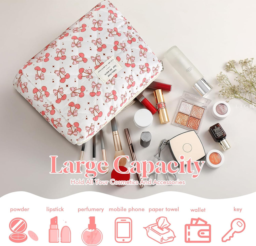Set van 3 make-uptassen voor dames met bloemenpatroon, toilettas, grote toilettas, draagbare make-uptas voor reizen en dagelijks gebruik, pollen, roze, rustieke bloem