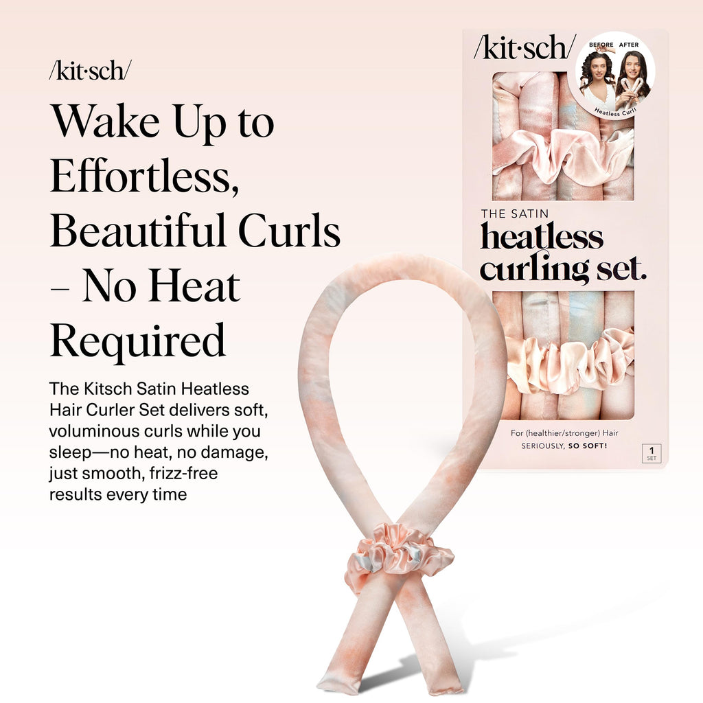 Kitsch Satin Heatless Curlers Set – Heatless Curls Overnight with 34" Hair Curler & 2 Satin Scrunchies – Comfortable Hair Curlers to Sleep In for Frizz-Free, No Heat Damage Styling - Sunset Tie Dye