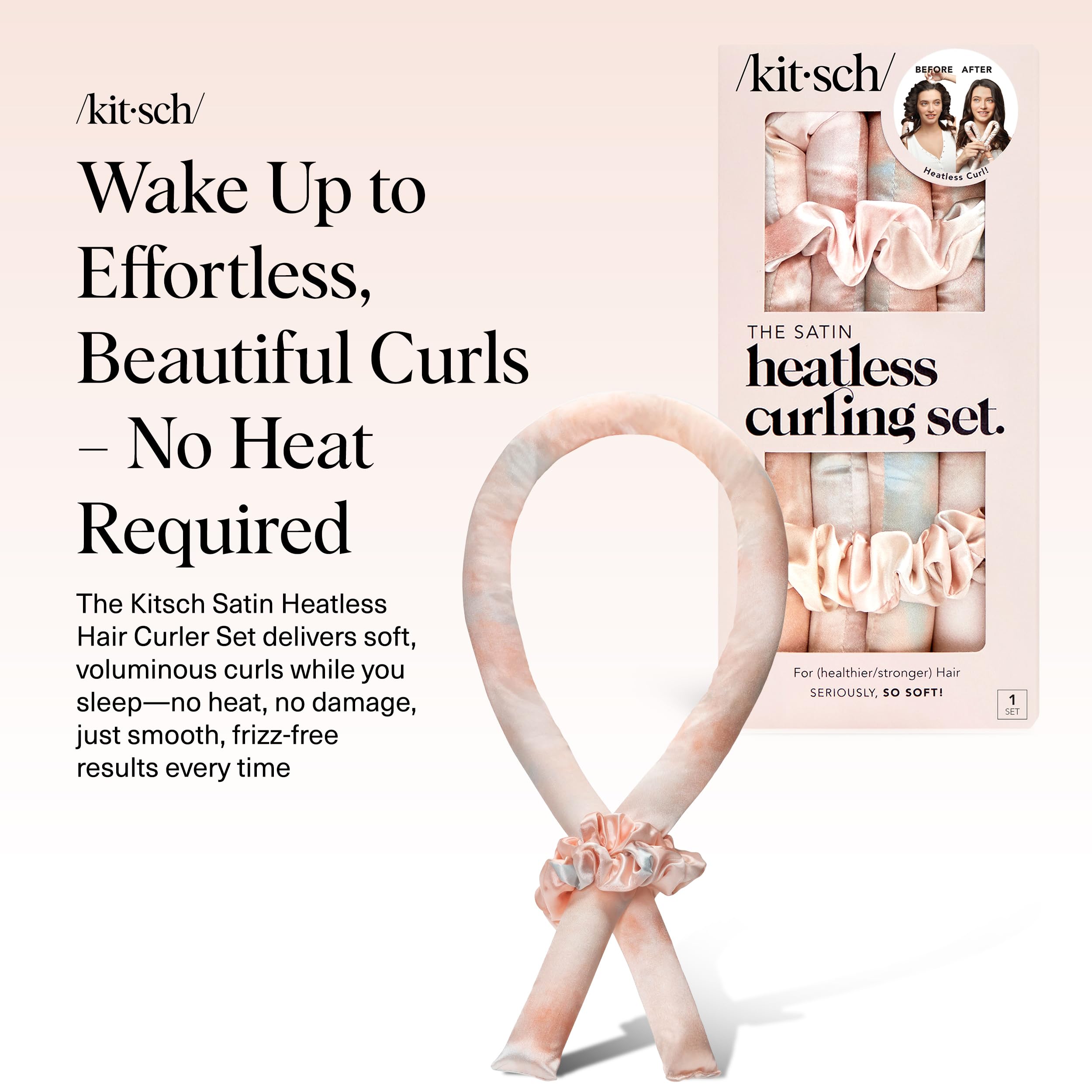 Kitsch Satin Heatless Curlers Set – Heatless Curls Overnight with 34" Hair Curler & 2 Satin Scrunchies – Comfortable Hair Curlers to Sleep In for Frizz-Free, No Heat Damage Styling - Sunset Tie Dye