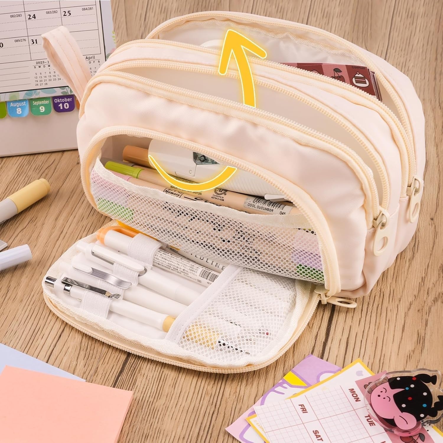 COLOCASTLE Pennenetui, etui met grote capaciteit, met 3 vakken, make-uptas, school, schrijfwaren, pennenzak voor studenten, jongens en meisjes