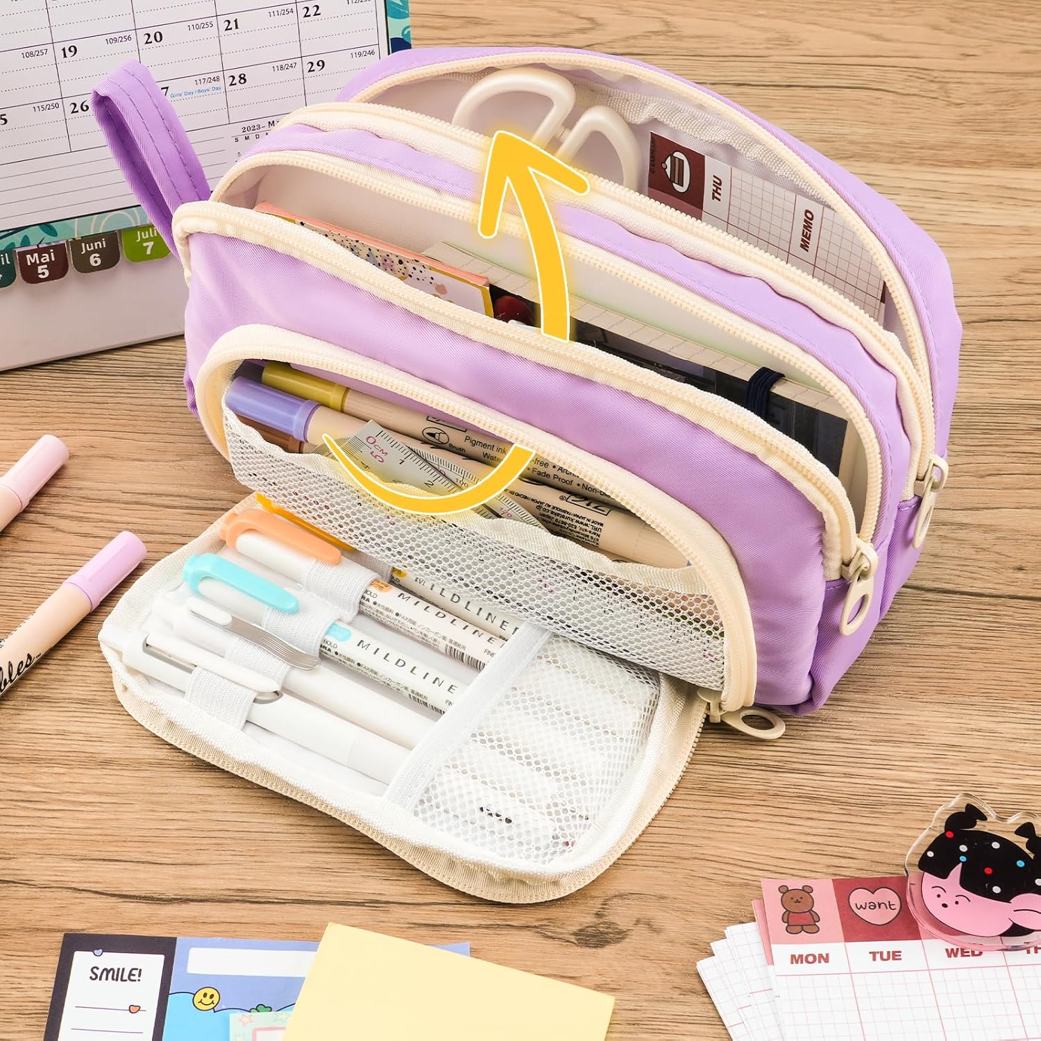 COLOCASTLE Pennenetui, etui met grote capaciteit, met 3 vakken, make-uptas, school, schrijfwaren, pennenzak voor studenten, jongens en meisjes