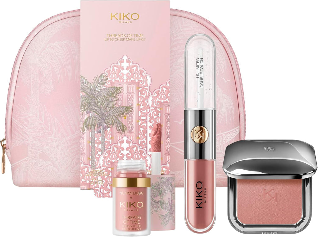 KIKO Milano Threads Of Time Lip To Cheek Up Kit, Make-up Geschenkdoos: 2-in-1 Lippenstift en Lippenstift, Vloeibare Blush en Powder Blush