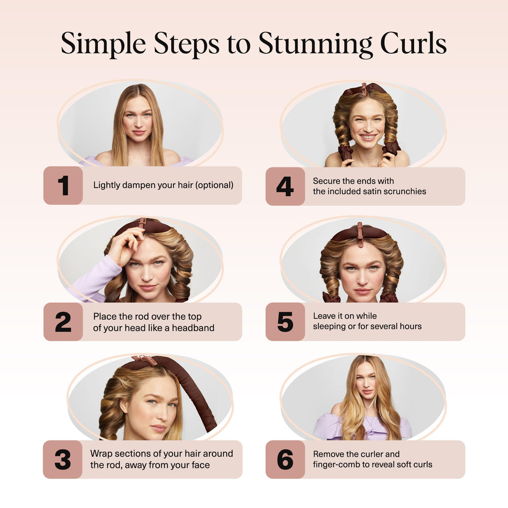 Kitsch Satin Heatless Curlers Set – Heatless Curls Overnight with 34" Hair Curler & 2 Satin Scrunchies – Comfortable Hair Curlers to Sleep In for Frizz-Free, No Heat Damage Styling - Sunset Tie Dye