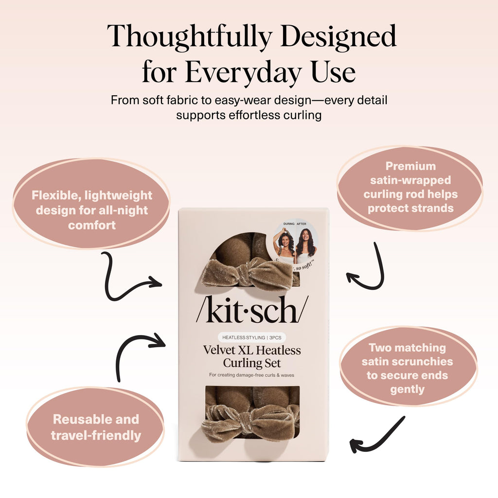Kitsch Satin Heatless Curlers Set – Heatless Curls Overnight with 34" Hair Curler & 2 Satin Scrunchies – Comfortable Hair Curlers to Sleep In for Frizz-Free, No Heat Damage Styling - Sunset Tie Dye