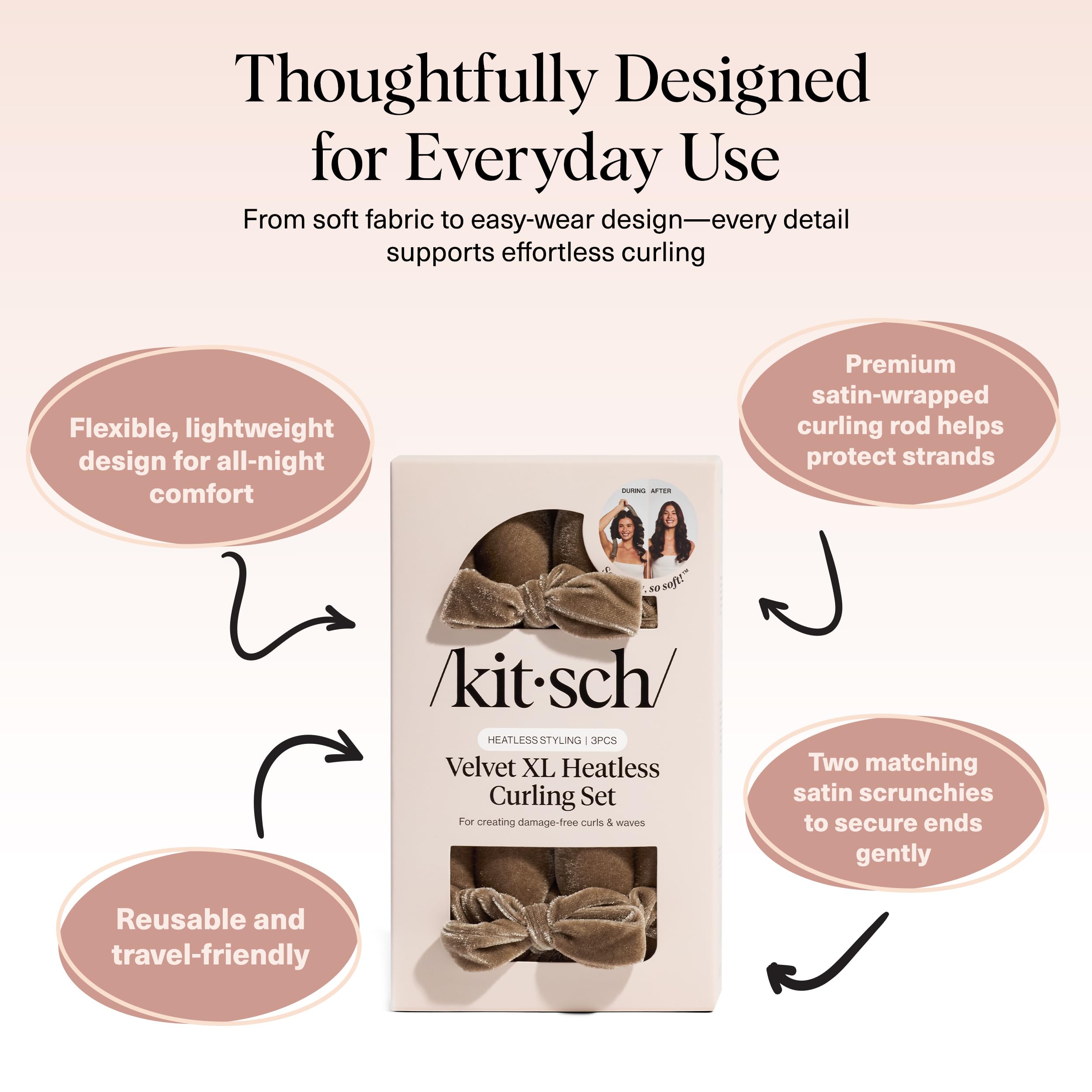 Kitsch Satin Heatless Curlers Set – Heatless Curls Overnight with 34" Hair Curler & 2 Satin Scrunchies – Comfortable Hair Curlers to Sleep In for Frizz-Free, No Heat Damage Styling - Sunset Tie Dye