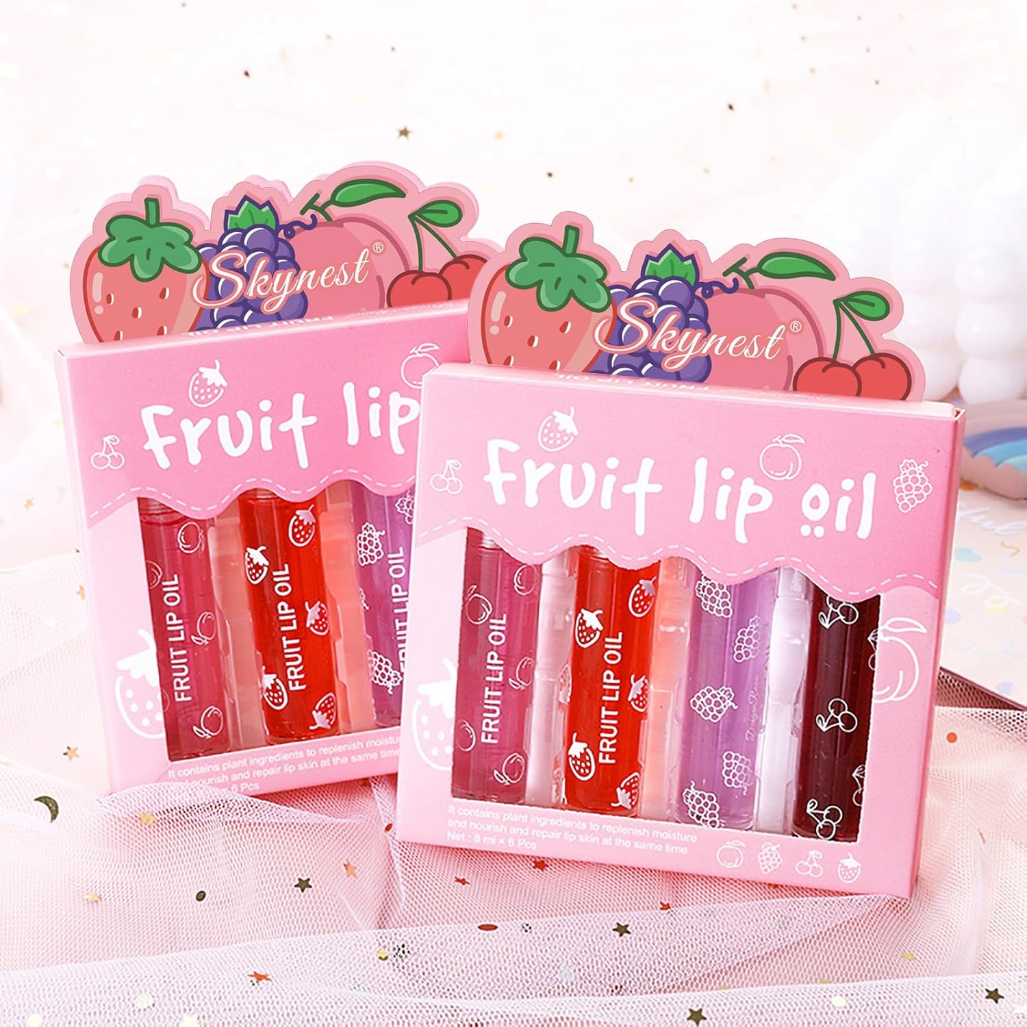 Girls Roll On Lip Gloss Set met Case, 4 stuks lipgloss, glanzend, voor kinderen en jongeren, fruitige smaken, geschikt voor kinderen, feestcadeau, beste vrienden